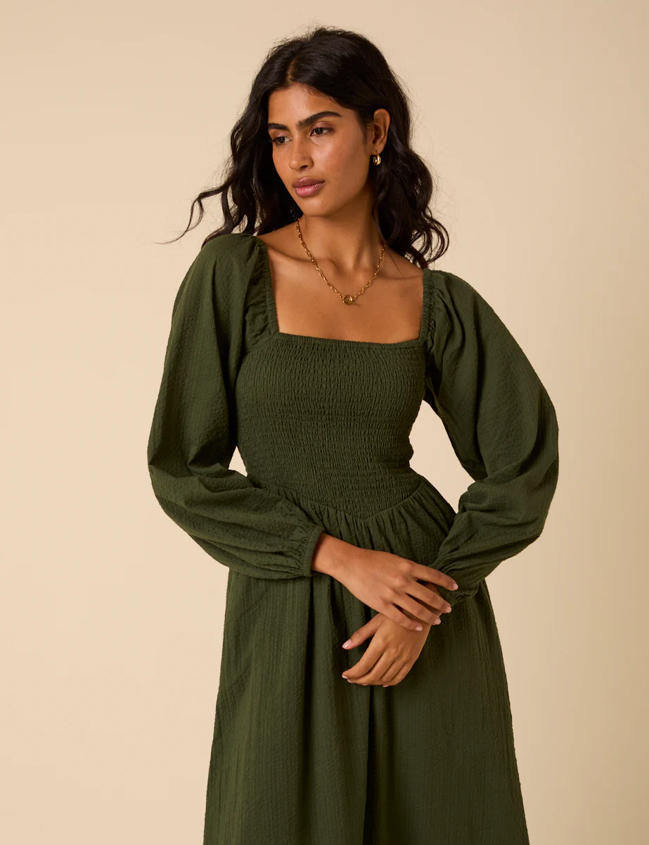 Khaki Long sleeve Imogen Midi Dress - Image 4