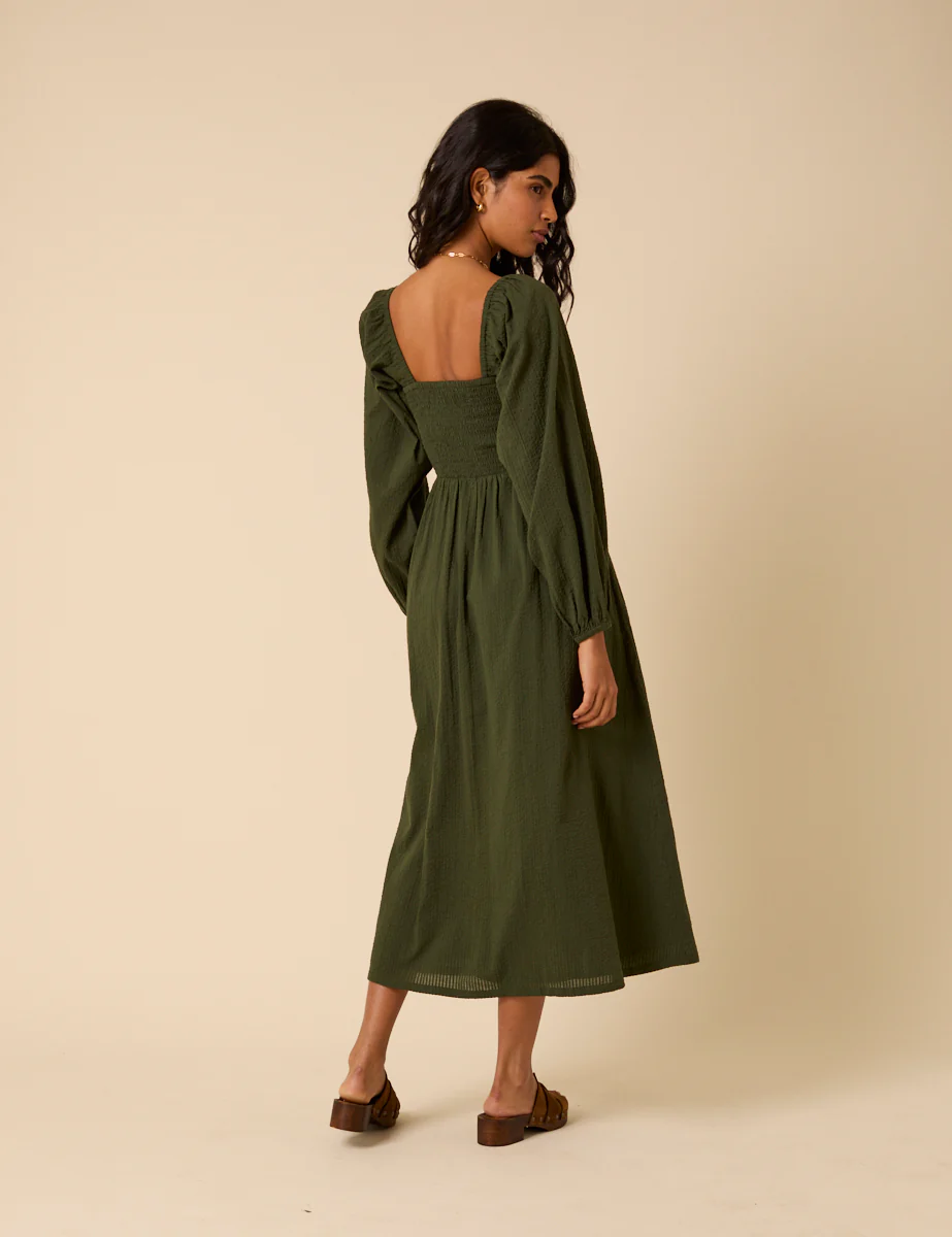 Khaki Long sleeve Imogen Midi Dress - Image 5