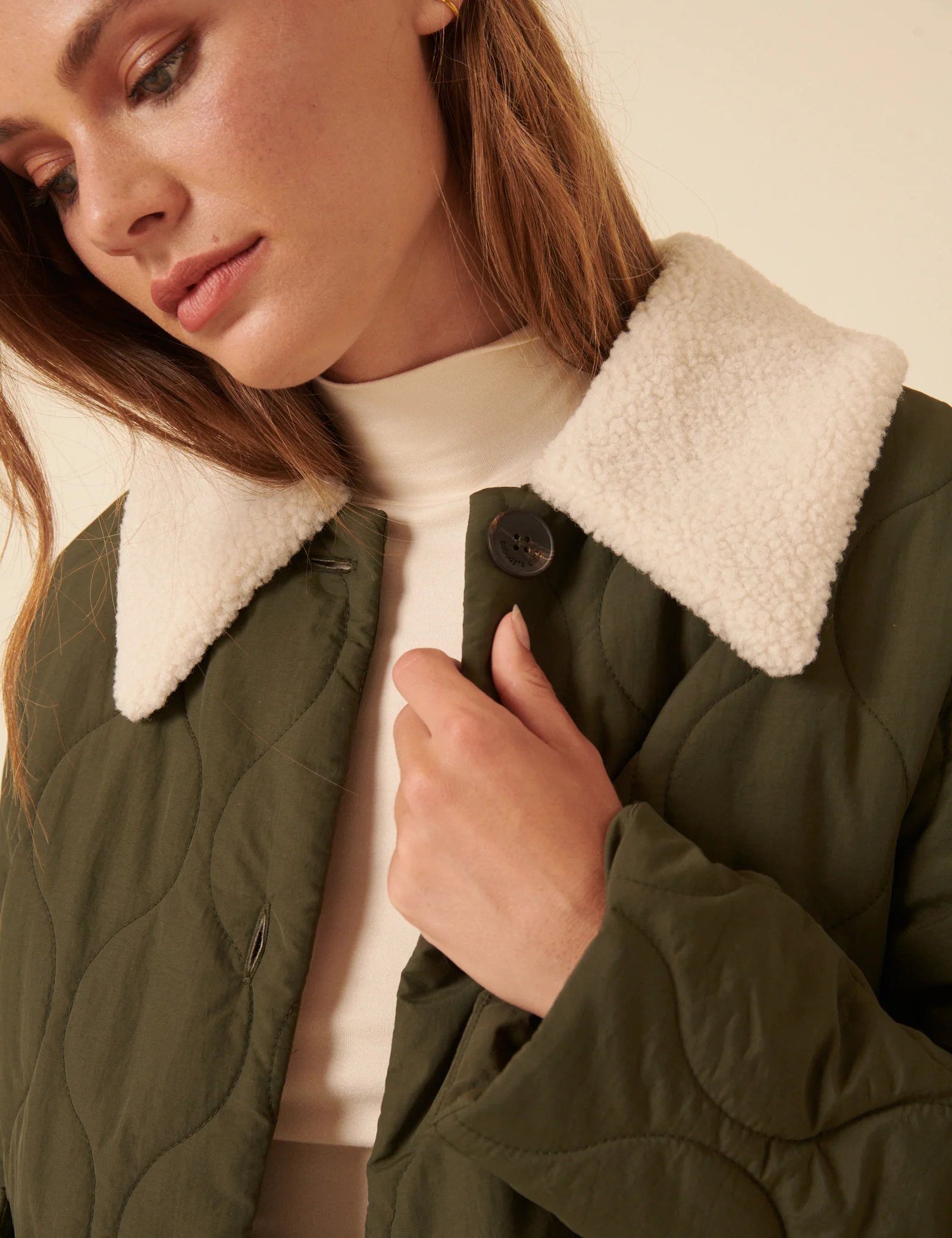 Khaki Quilted Borg Collar Jacket - Image 3