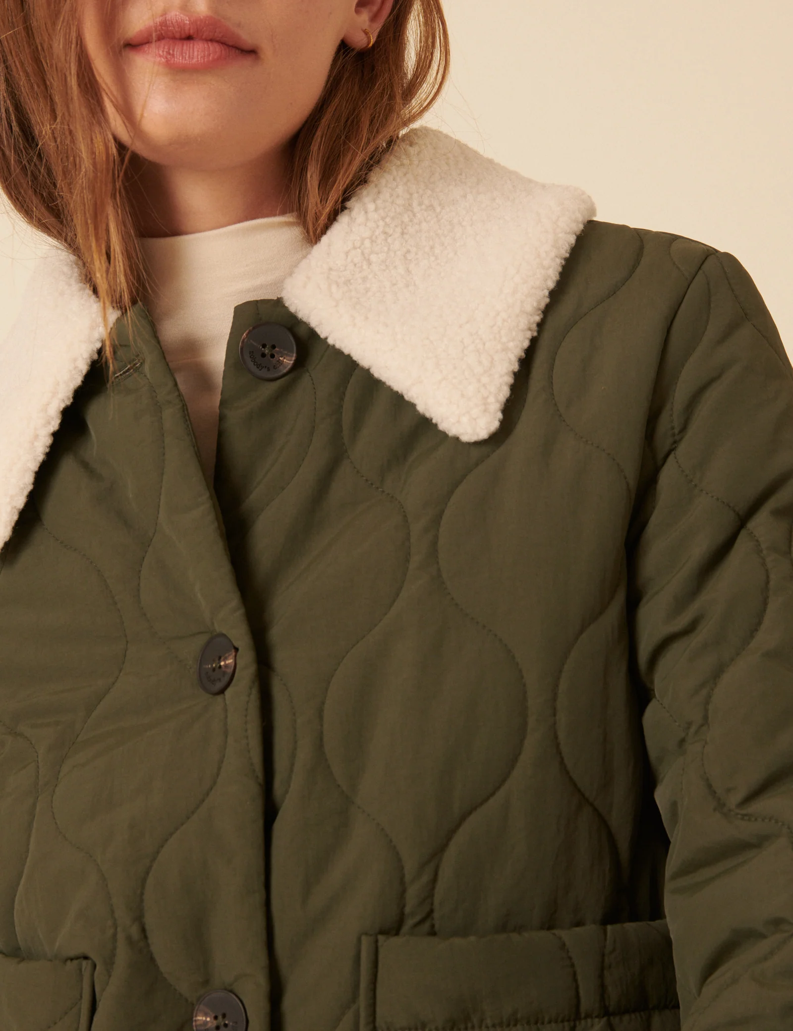 Khaki Quilted Borg Collar Jacket - Image 4