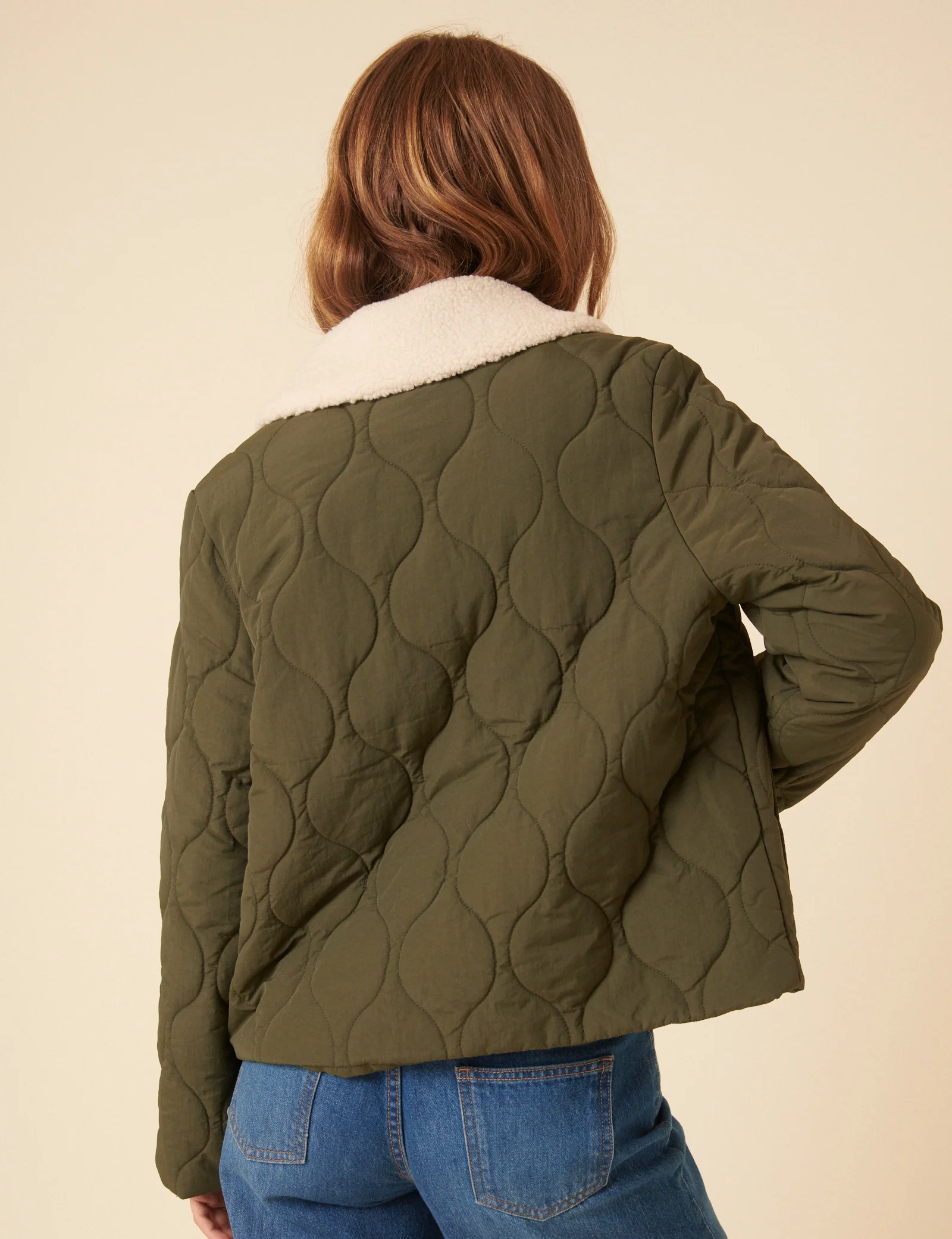 Khaki Quilted Borg Collar Jacket - Image 5