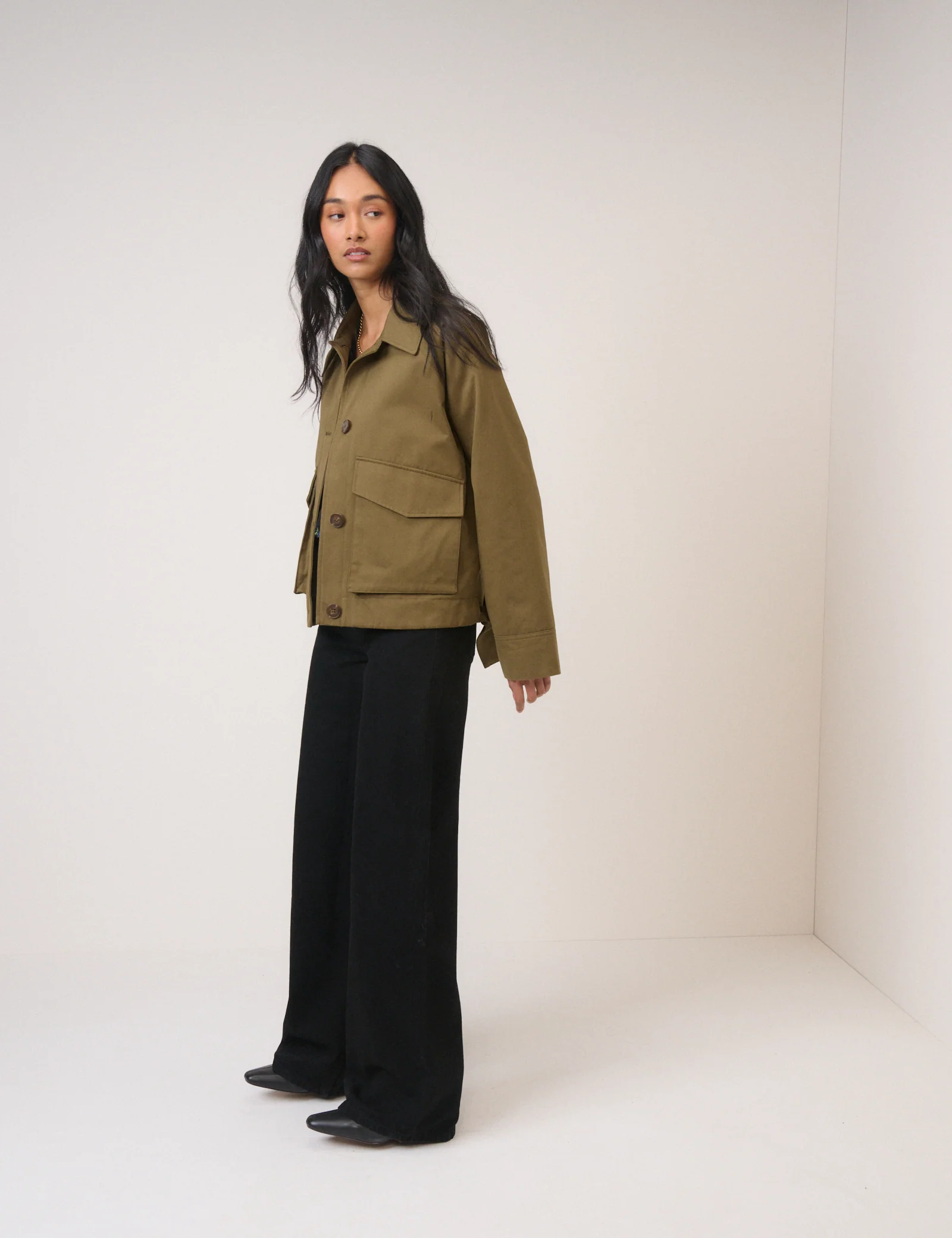Khaki Green Bow Detail Jacket - Image 3