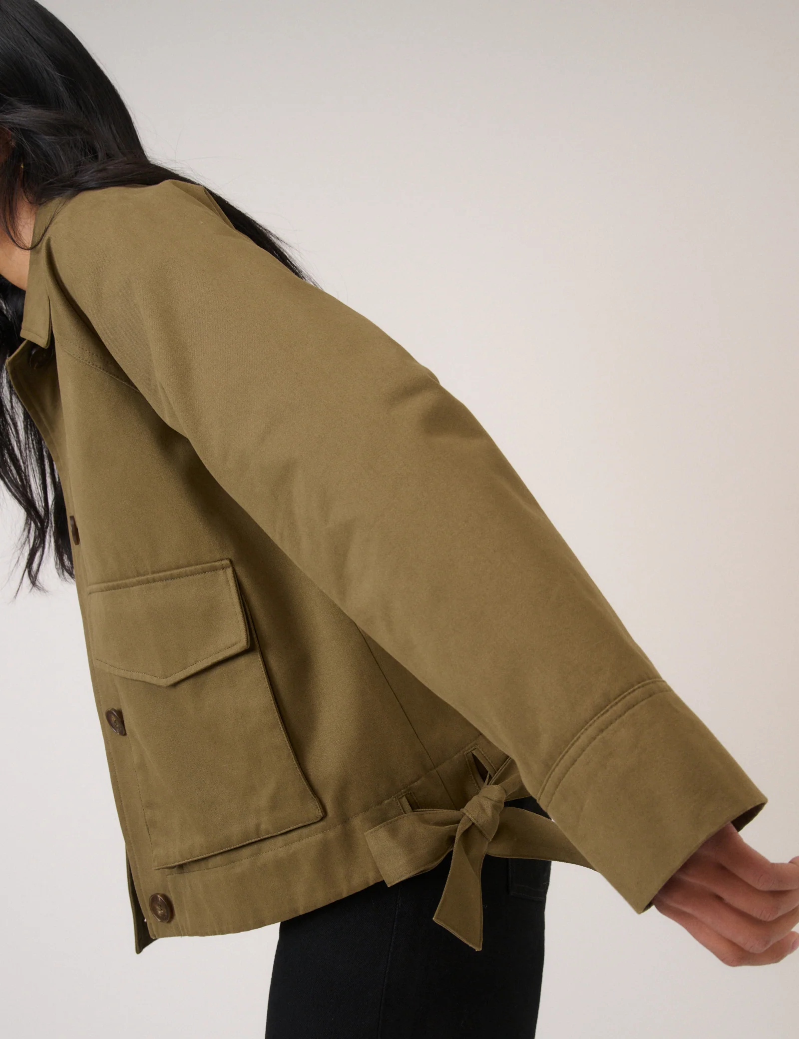 Khaki Green Bow Detail Jacket - Image 5