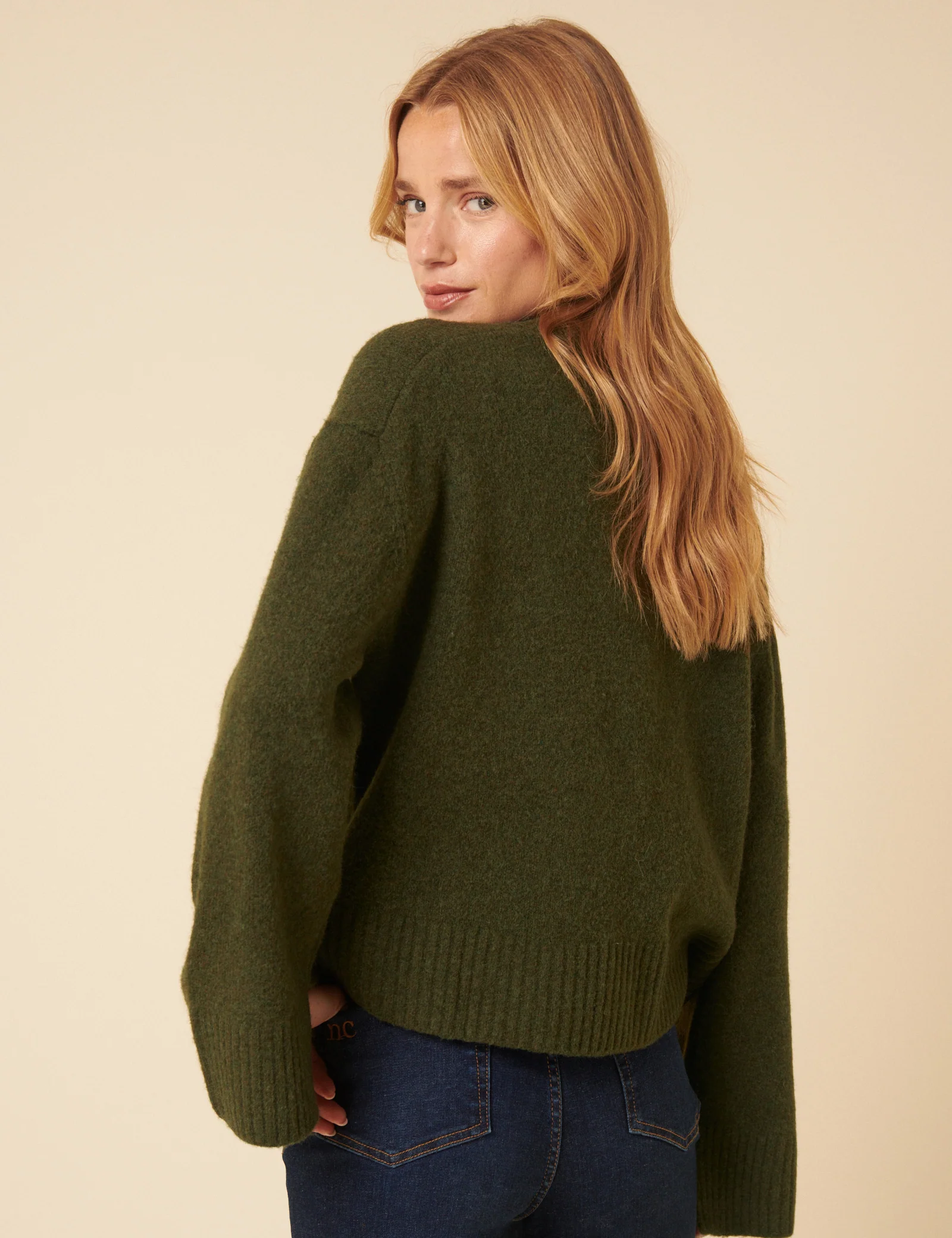 Khaki V-Neck Relaxed Fit Cardigan - Image 5