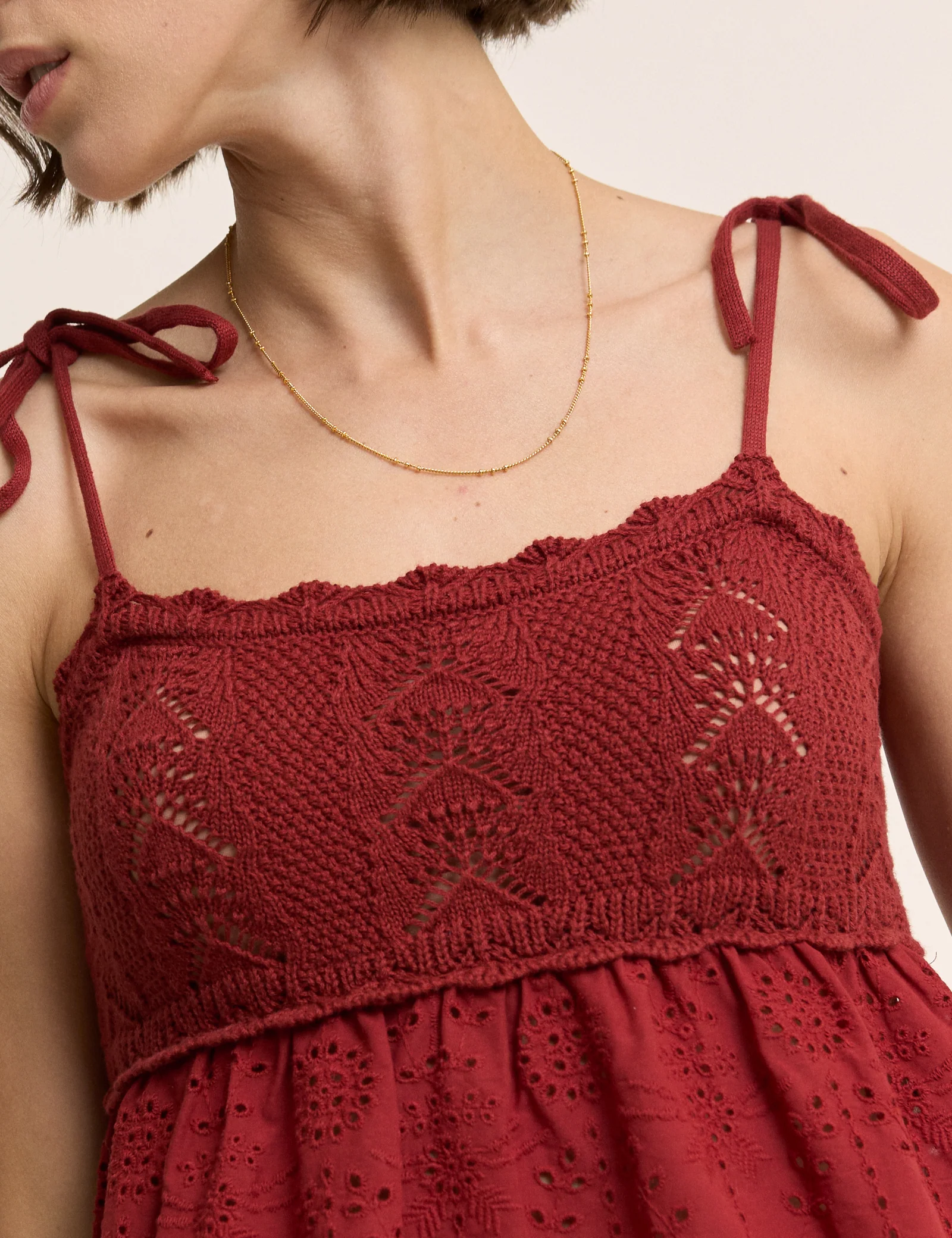 Red Crochet Broderie Anglaise Cami Top - Image 2
