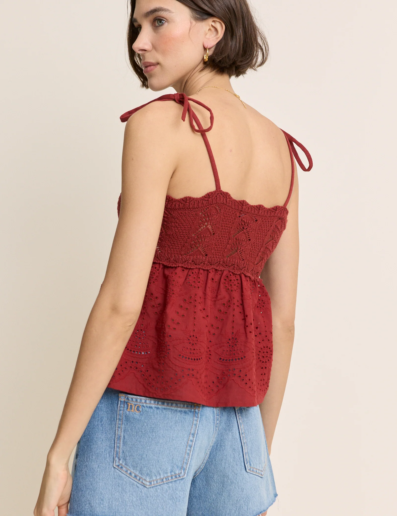 Red Crochet Broderie Anglaise Cami Top - Image 4