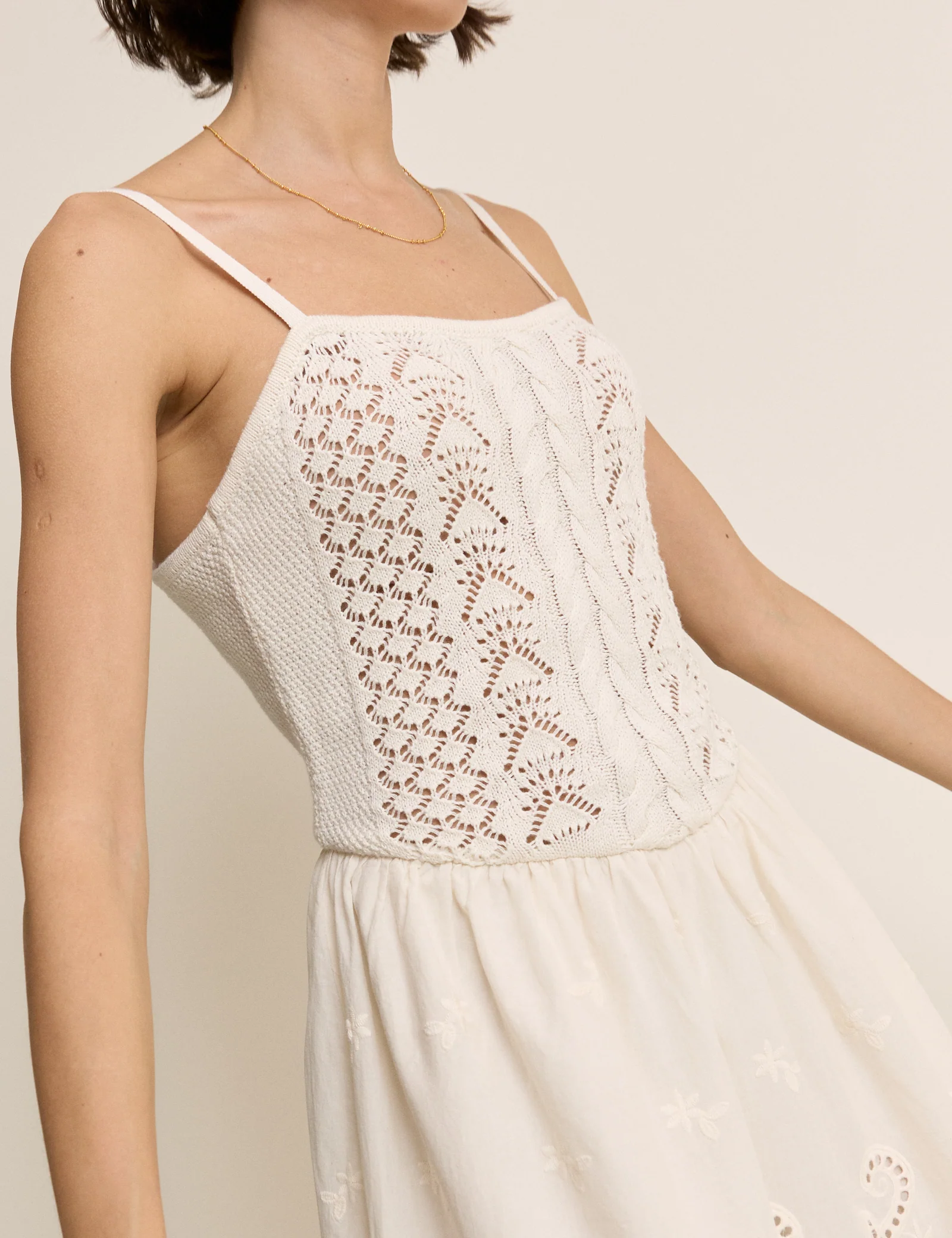 White Crochet Broderie Anglaise Mini Dress - Image 3
