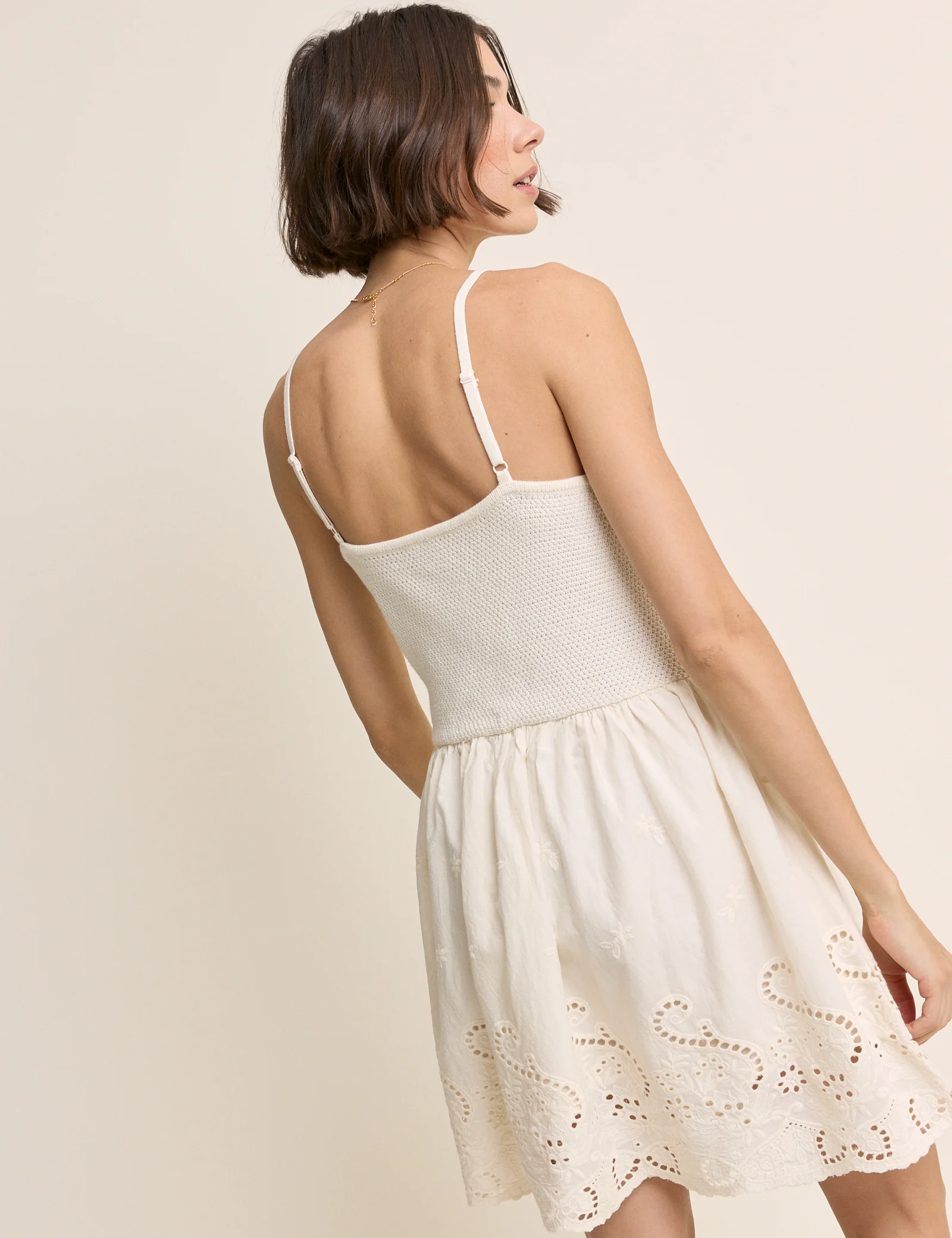 White Crochet Broderie Anglaise Mini Dress - Image 5