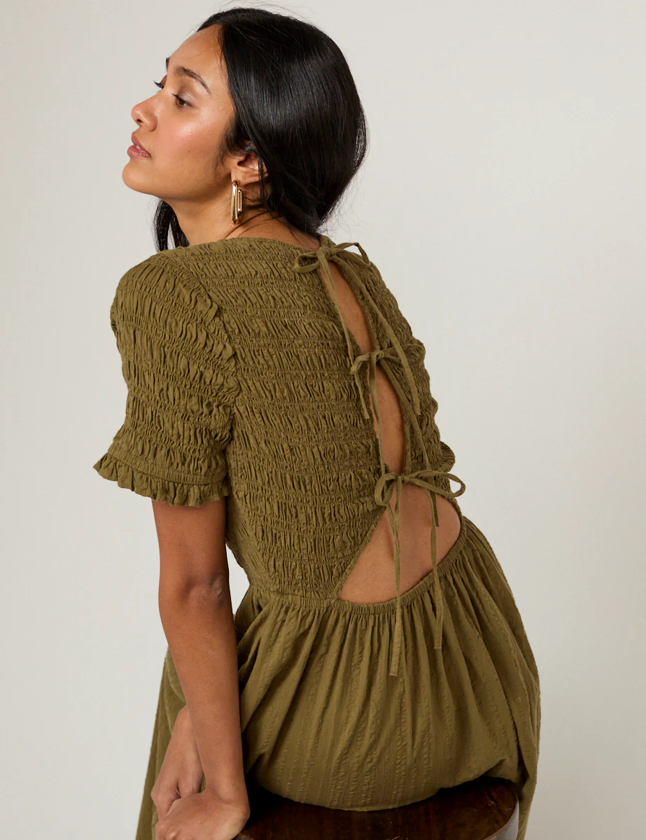 Khaki Shirred Leah Midi Dress - Image 2