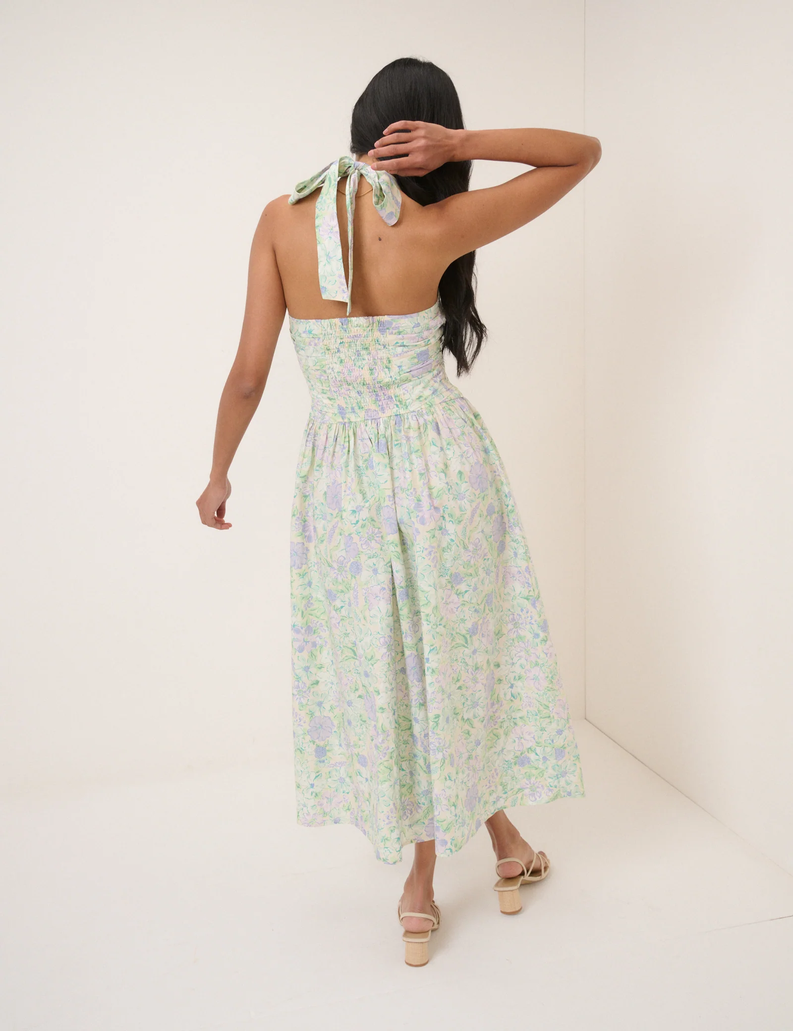 White Floral Halterneck Lilah Midi Dress - Image 5