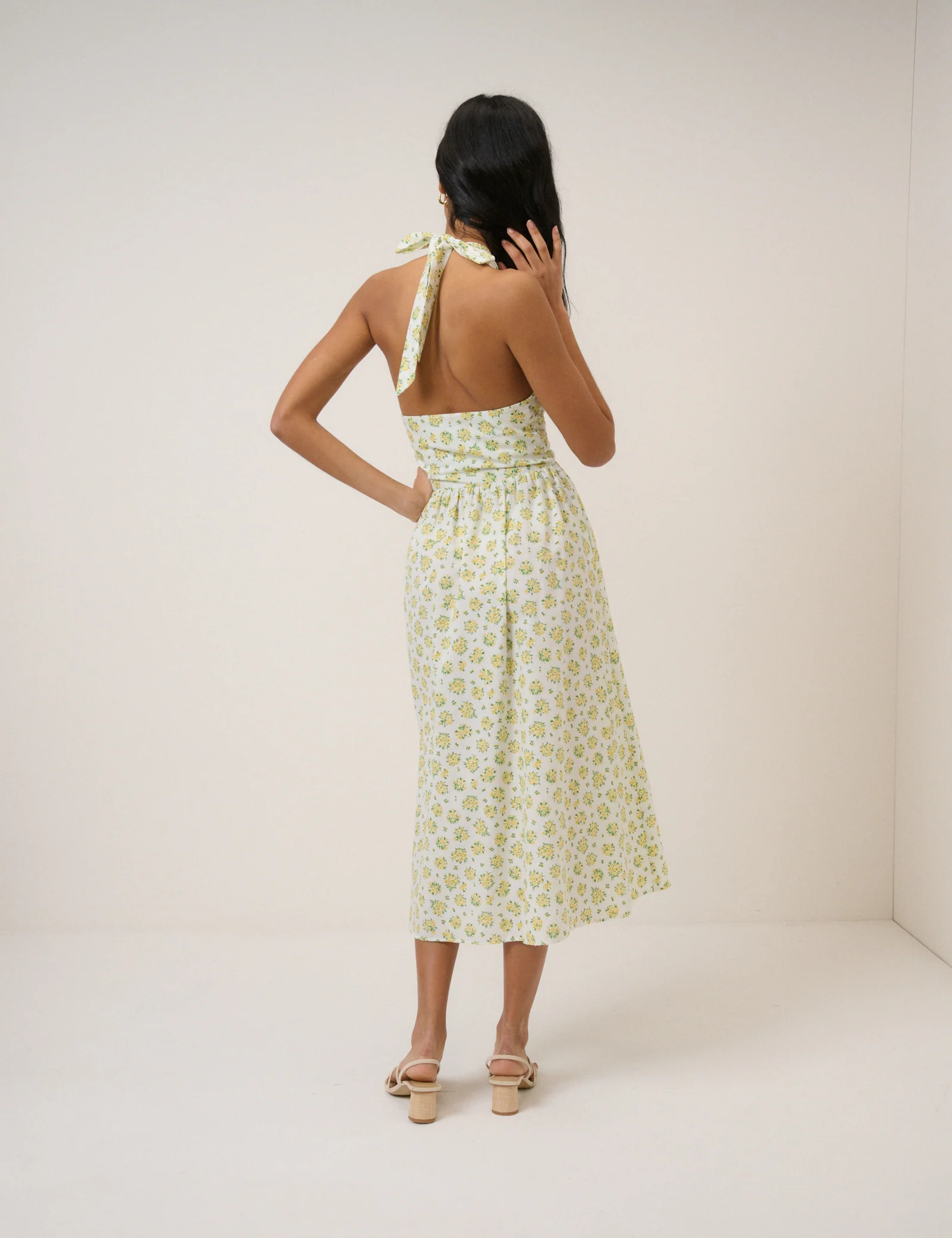 Yellow Floral Halterneck Lilijana Midi Dress - Image 5