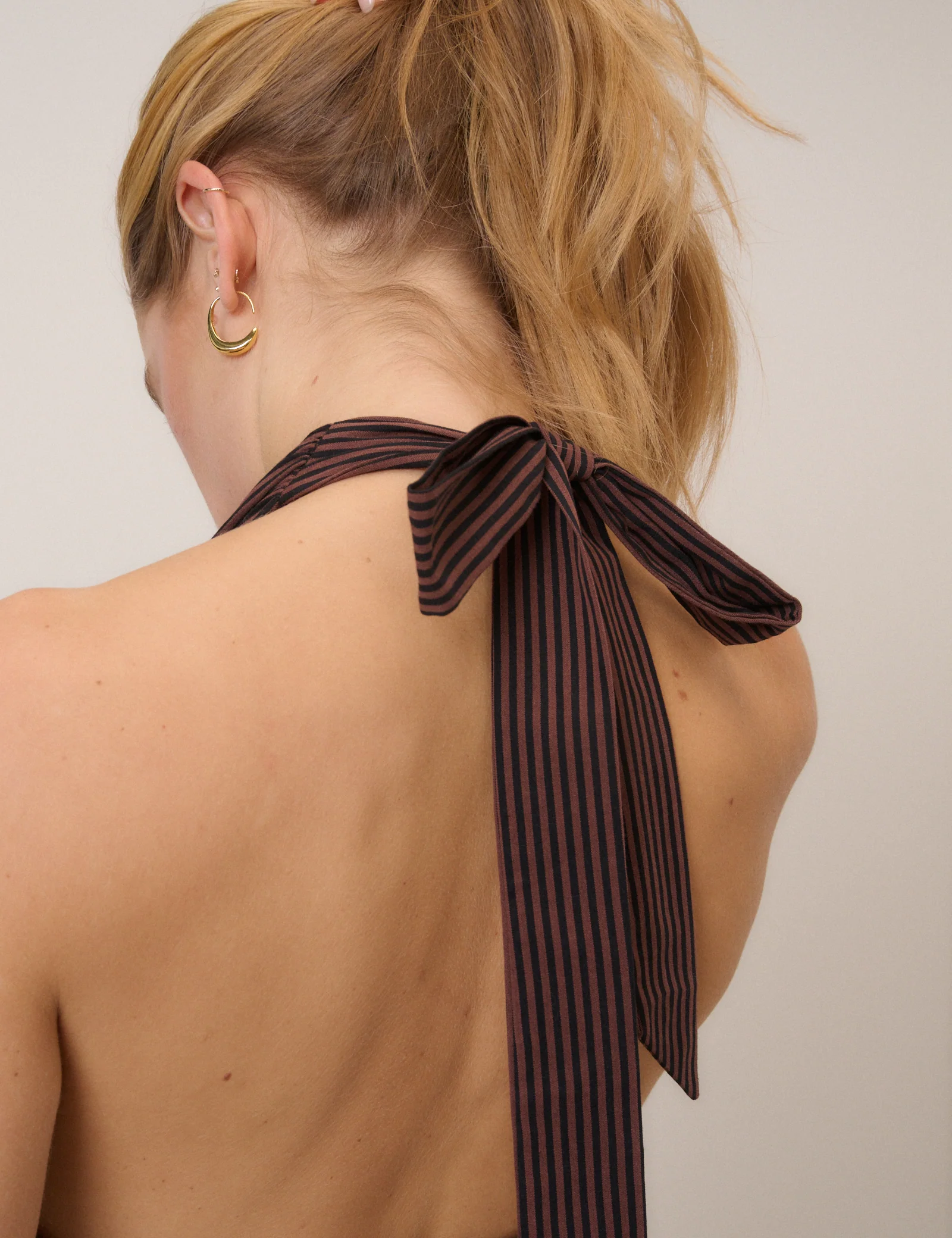 Brown Striped Halterneck Lilijana Midi Dress - Image 3