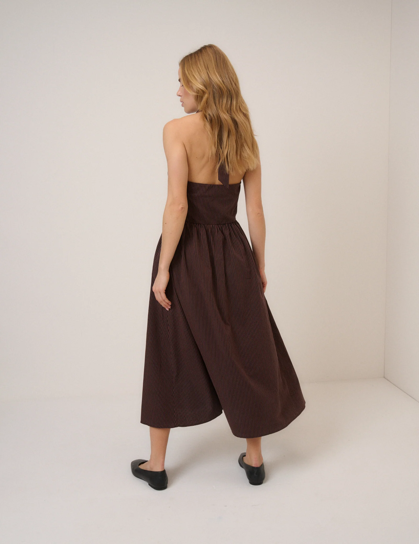 Brown Striped Halterneck Lilijana Midi Dress - Image 4