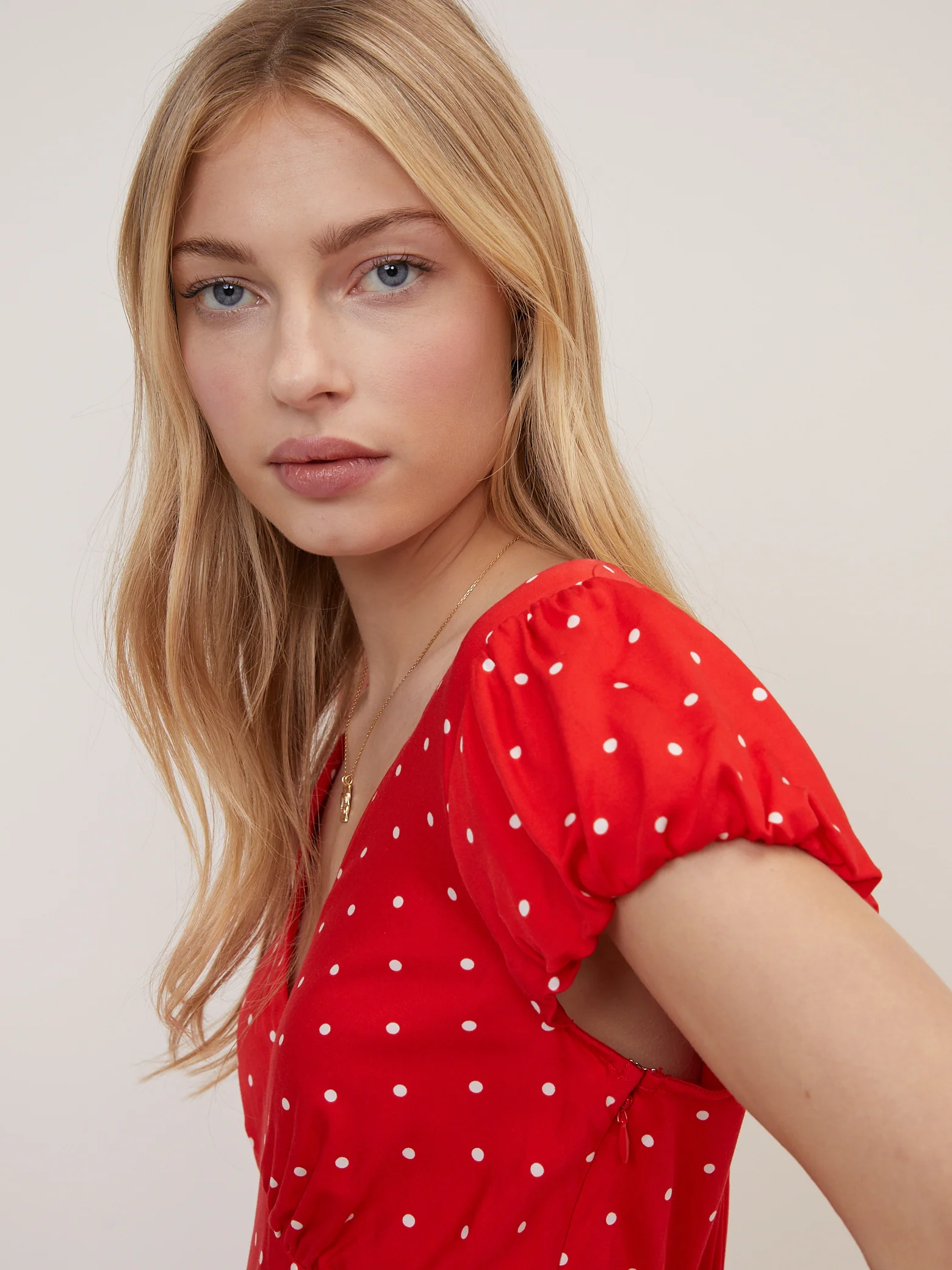 Red Polka Dot V-Neck Lina Midi Dress - Image 3