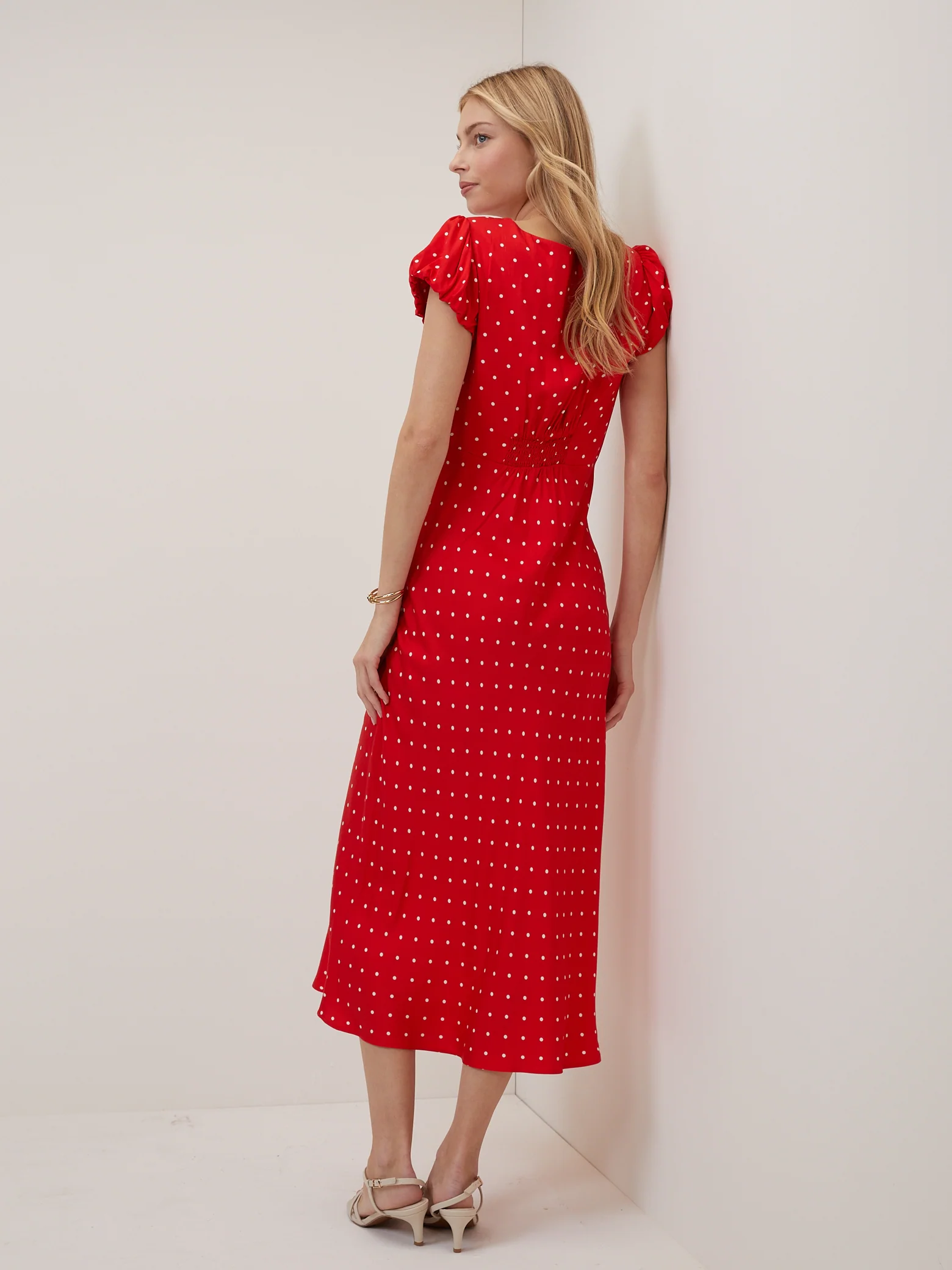 Red Polka Dot V-Neck Lina Midi Dress - Image 4