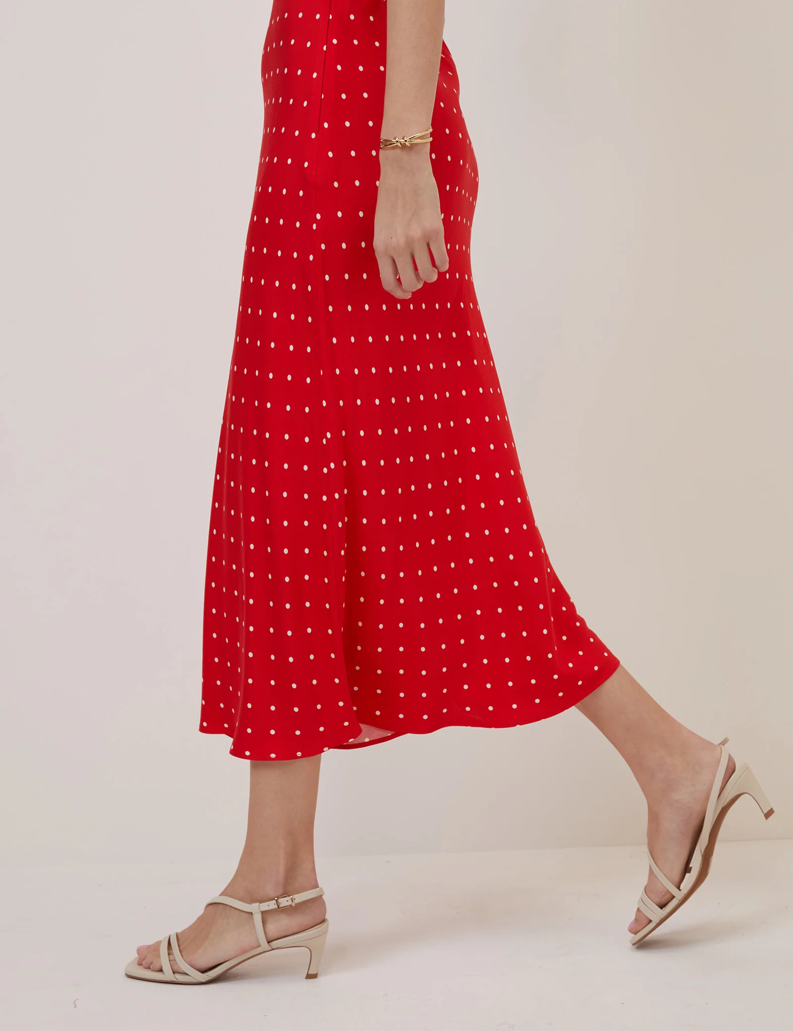 Red Polka Dot V-Neck Lina Midi Dress - Image 5