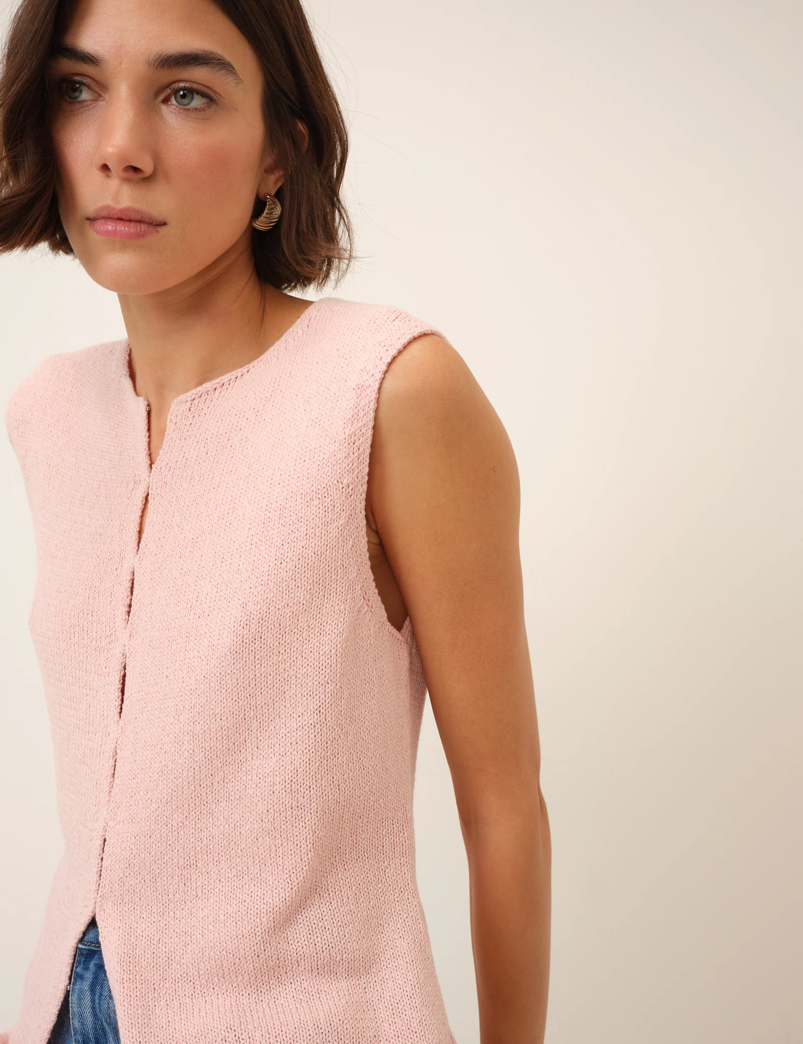 Pink Linen-Blend Sleeveless Knitted Top - Image 5