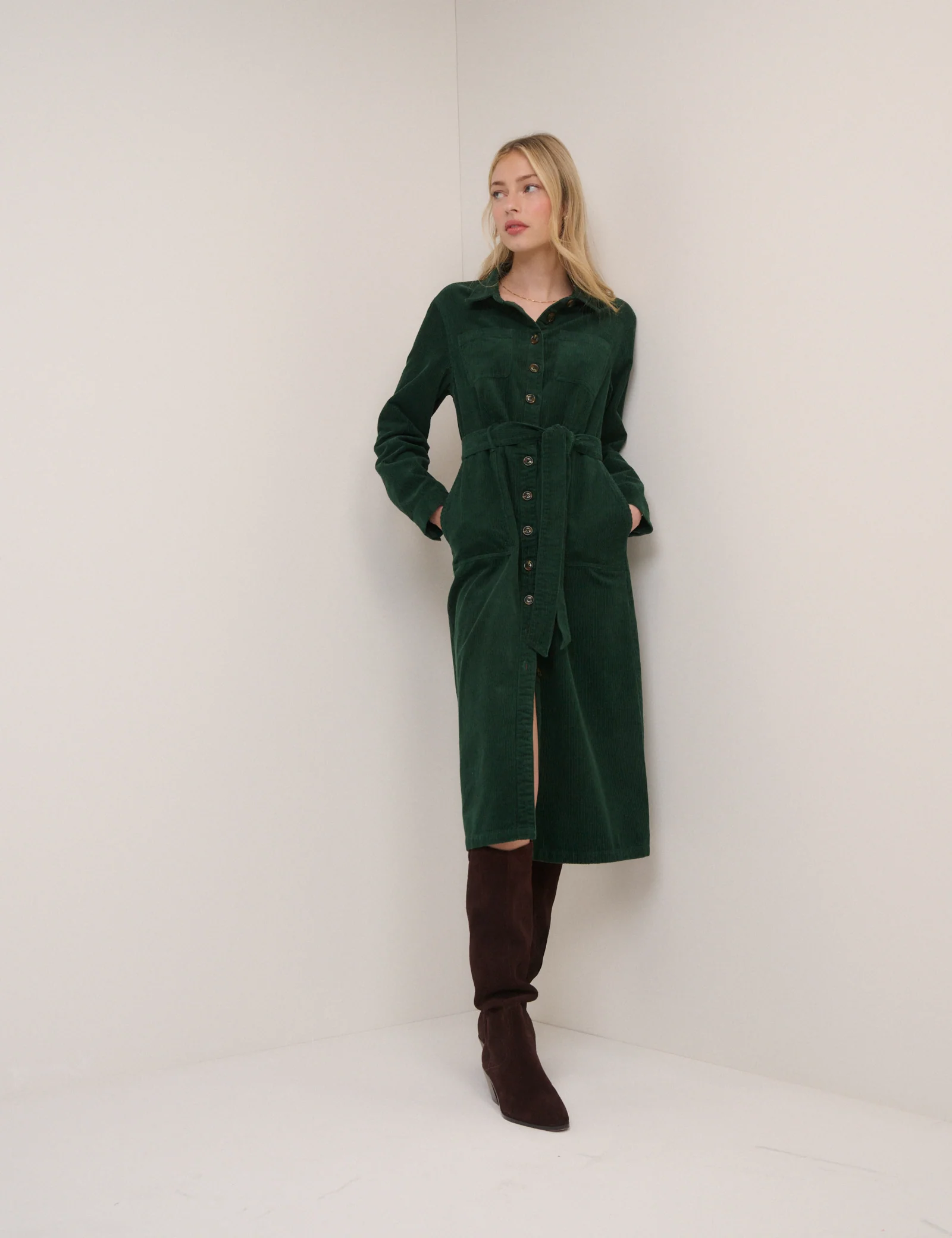 Green Cord Tie Waist Lizzy Midi Dress - Image 4