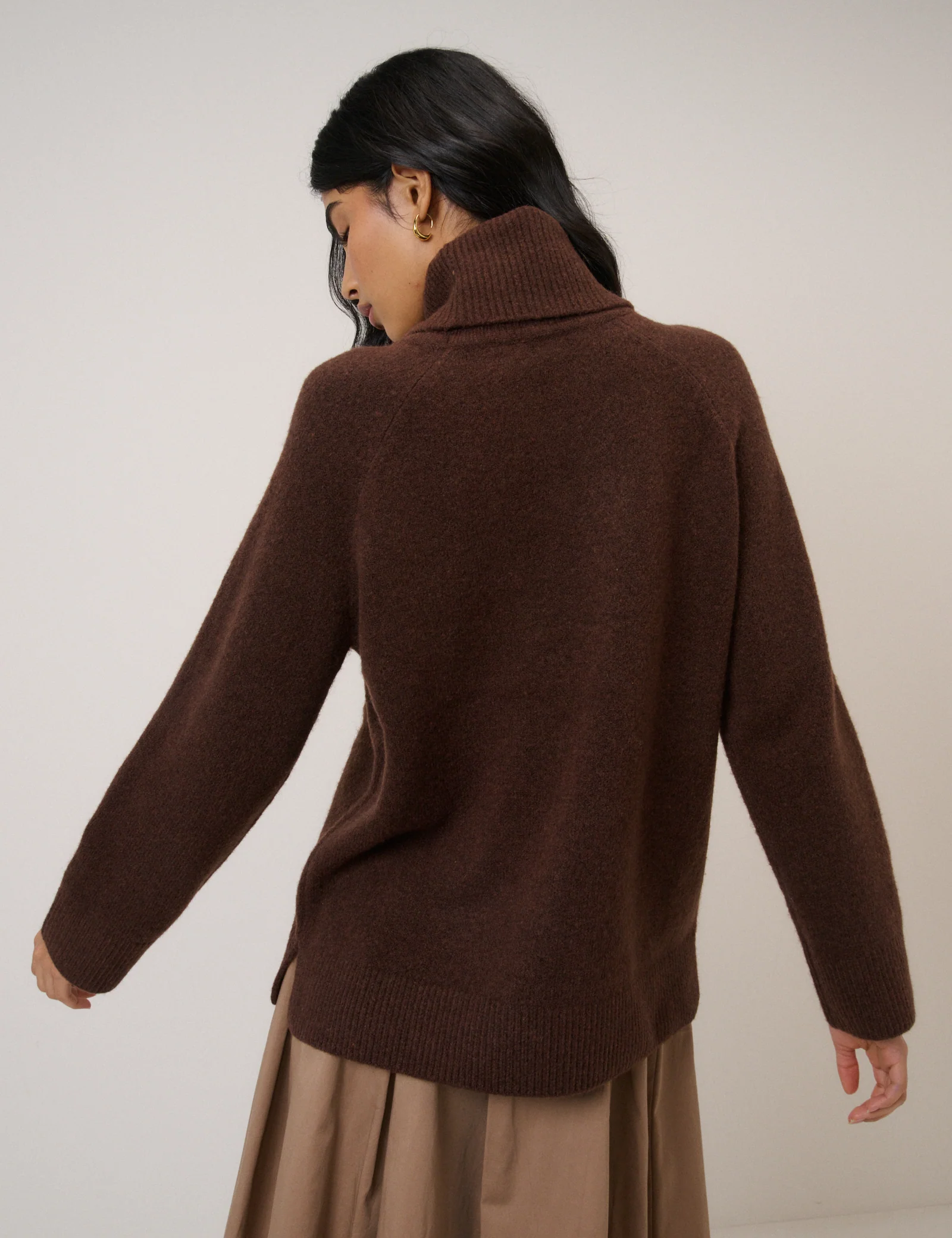 Chocolate Brown Roll Neck Longline Jumper - Image 5