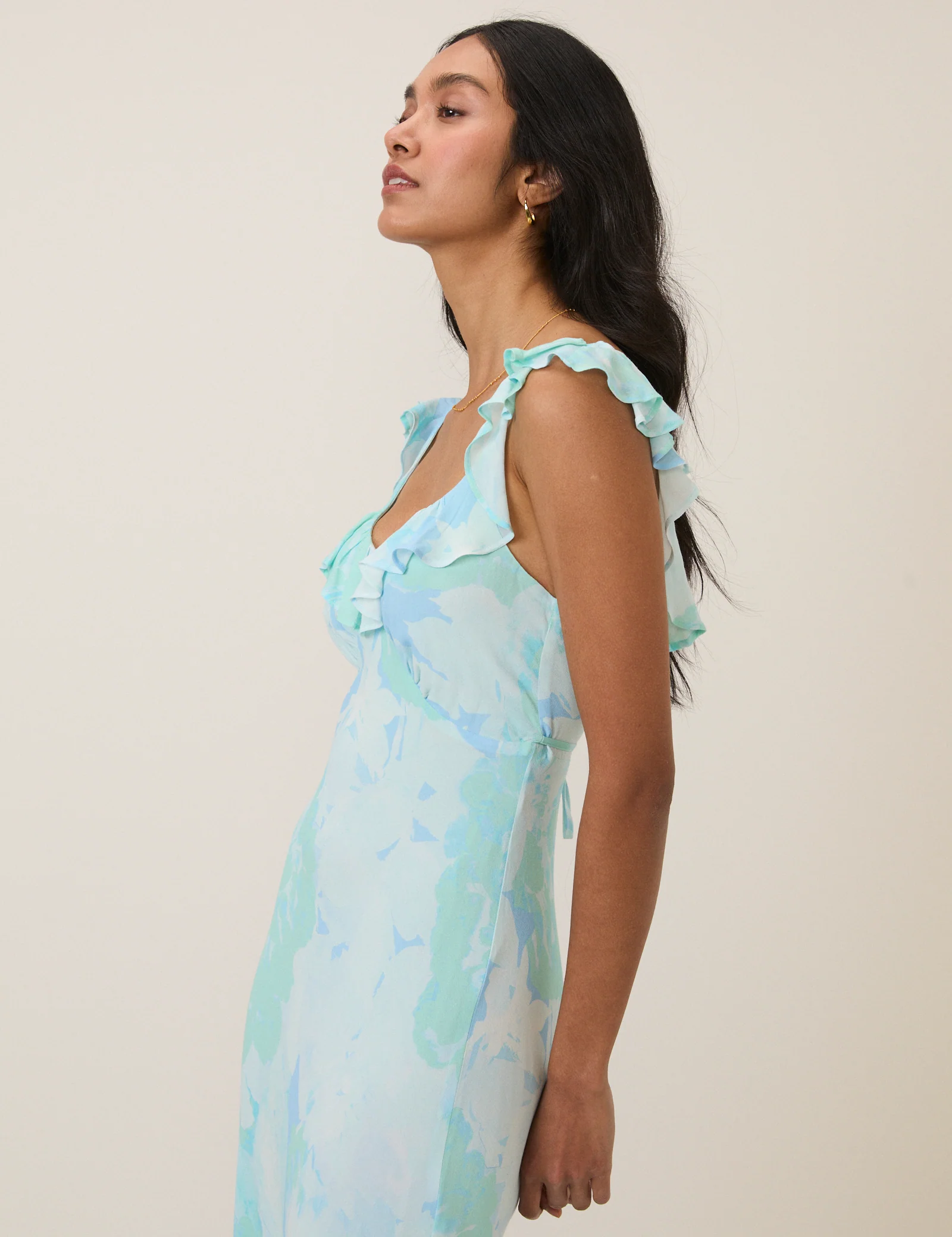 Blue Floral Chiffon Logan Maxi Dress - Image 3