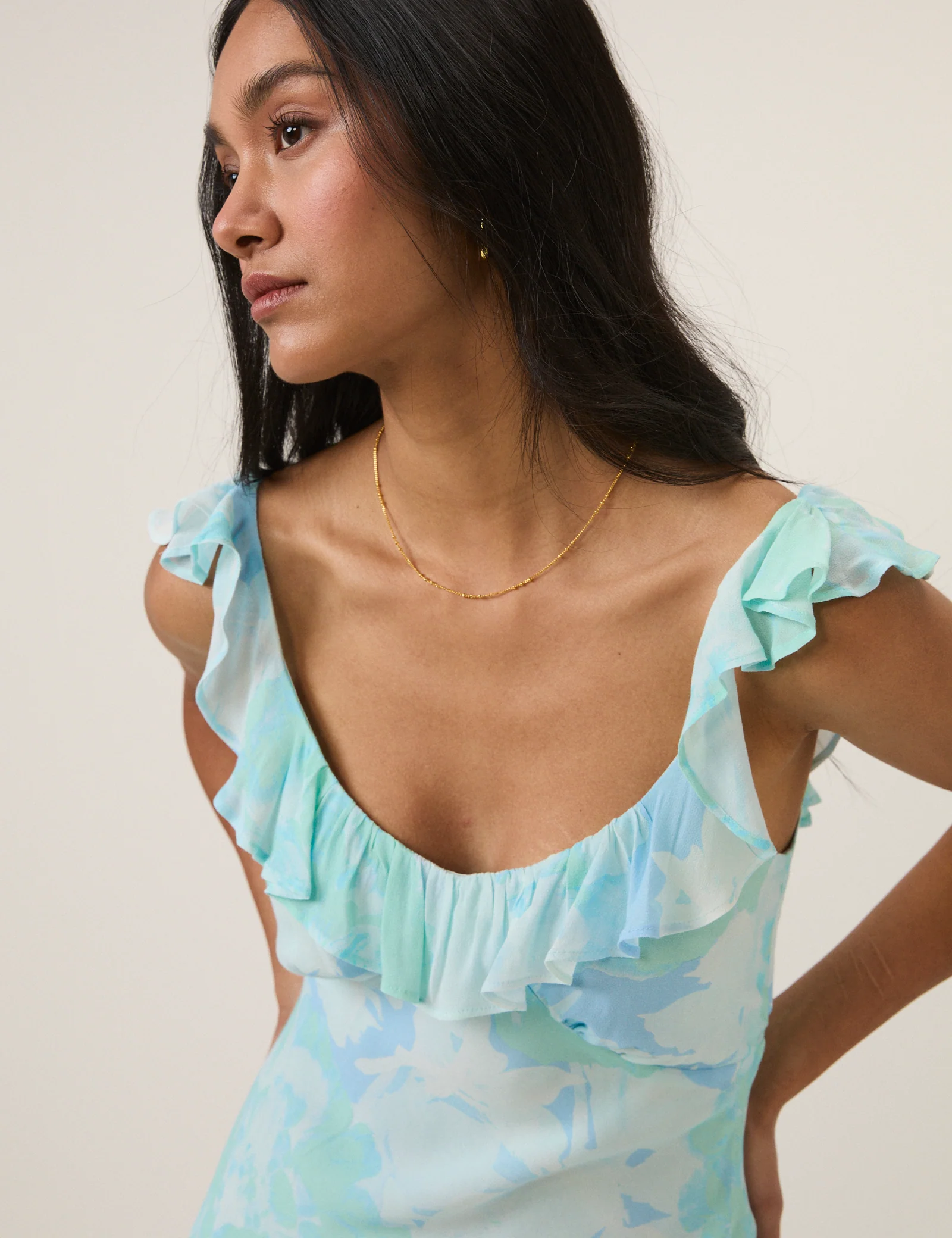 Blue Floral Chiffon Logan Maxi Dress - Image 6