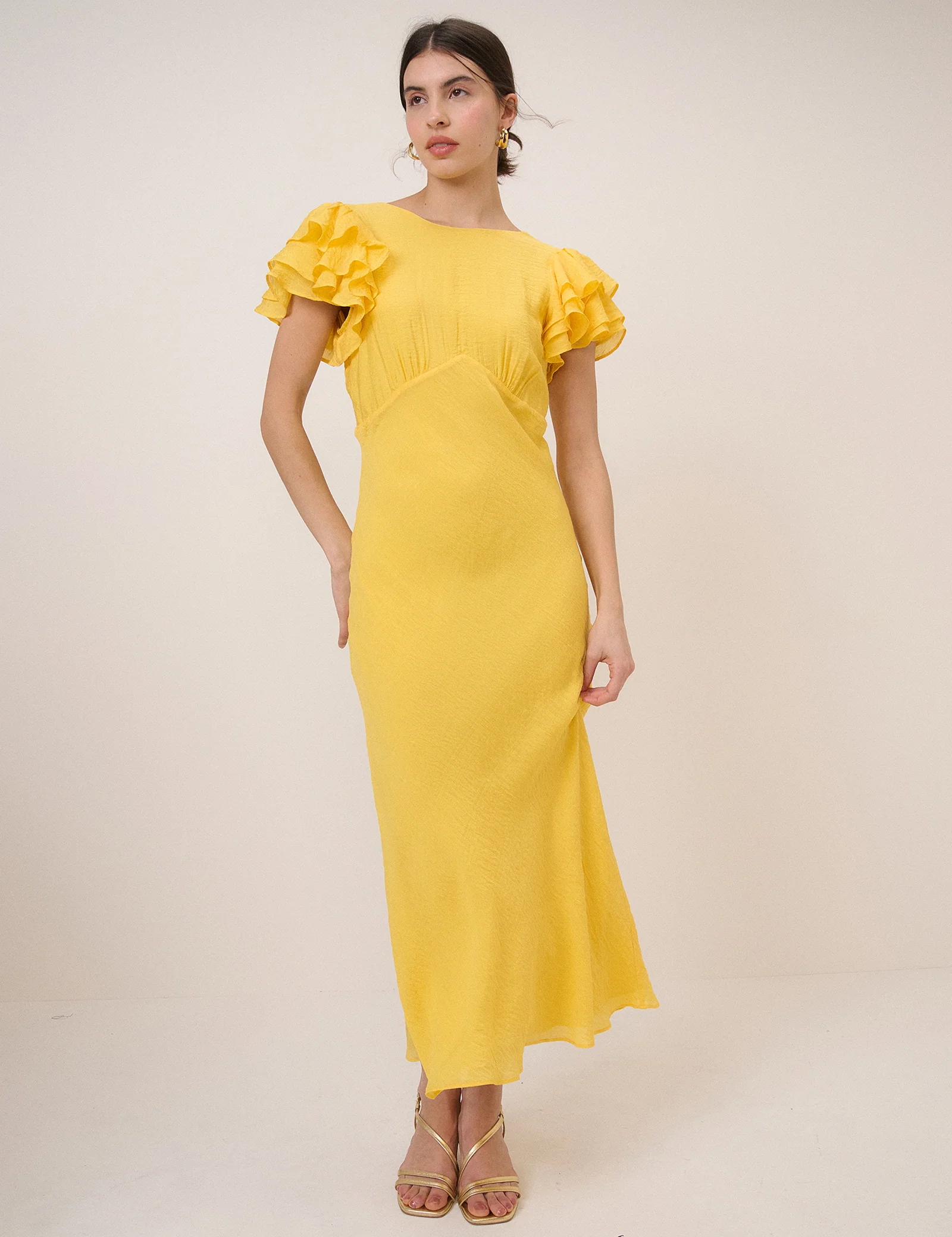 Yellow Frill Sleeve Lola Midi Dress - Image 2
