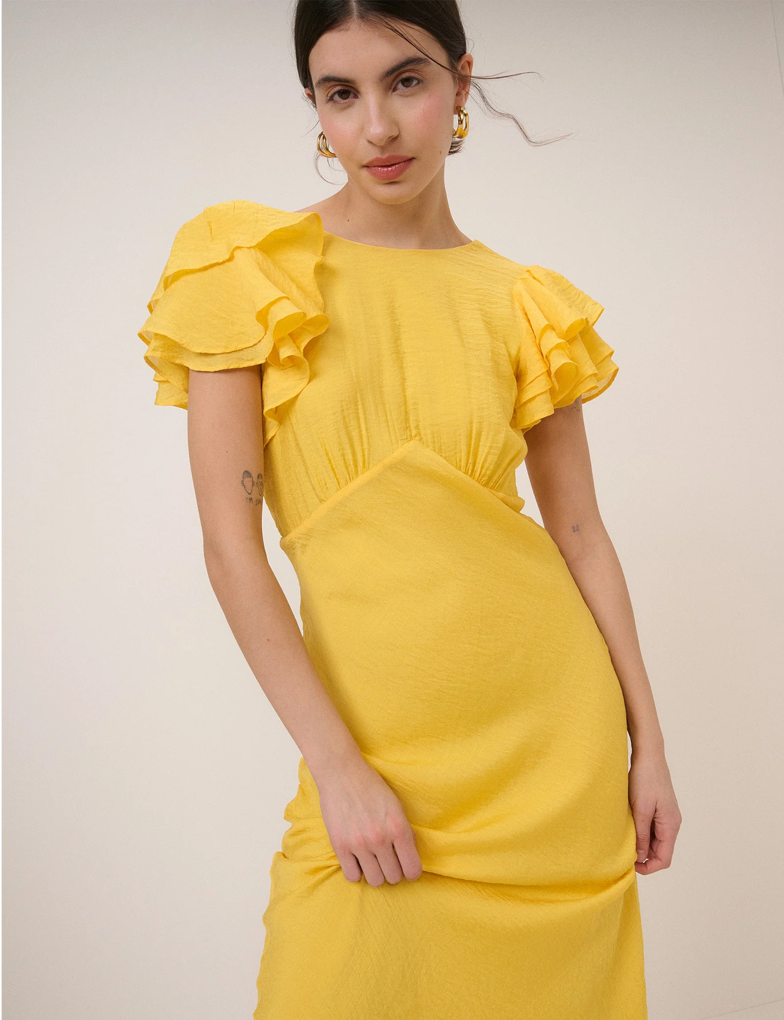 Yellow Frill Sleeve Lola Midi Dress - Image 5