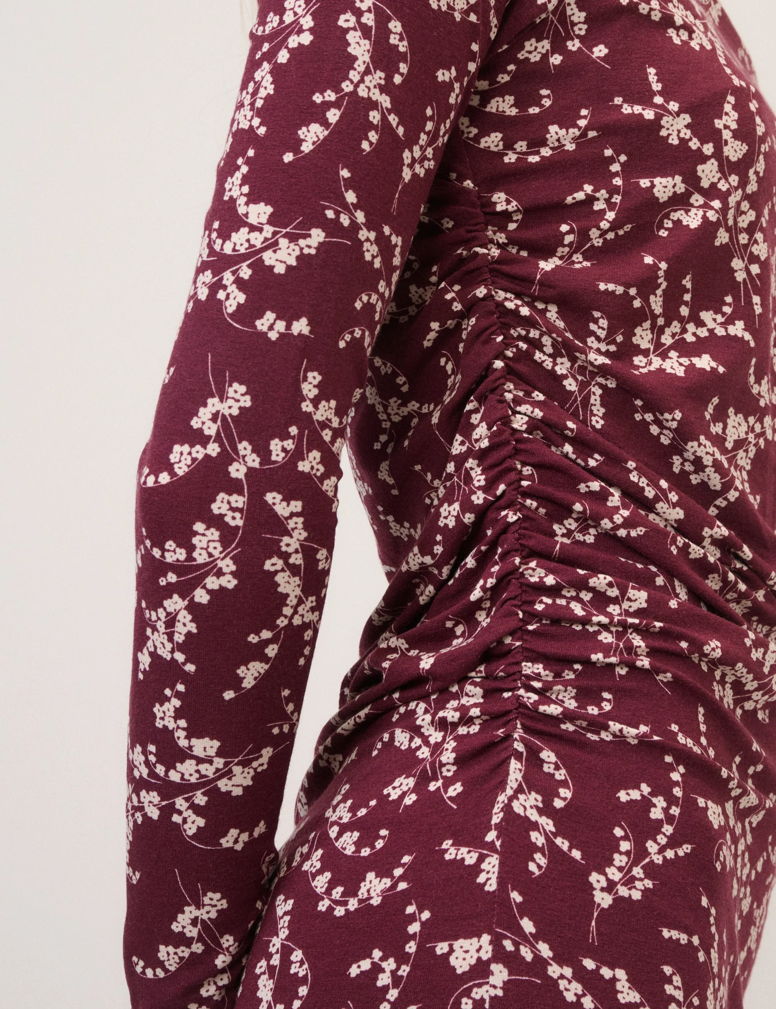 Burgundy Floral Long Sleeve Laurella Jersey Midi Dress - Image 4