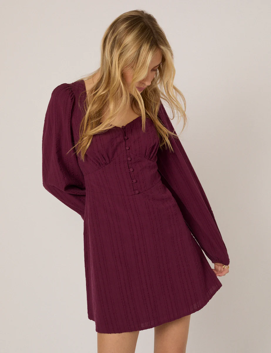 Plum Long Sleeve Melody Mini Dress - Image 4