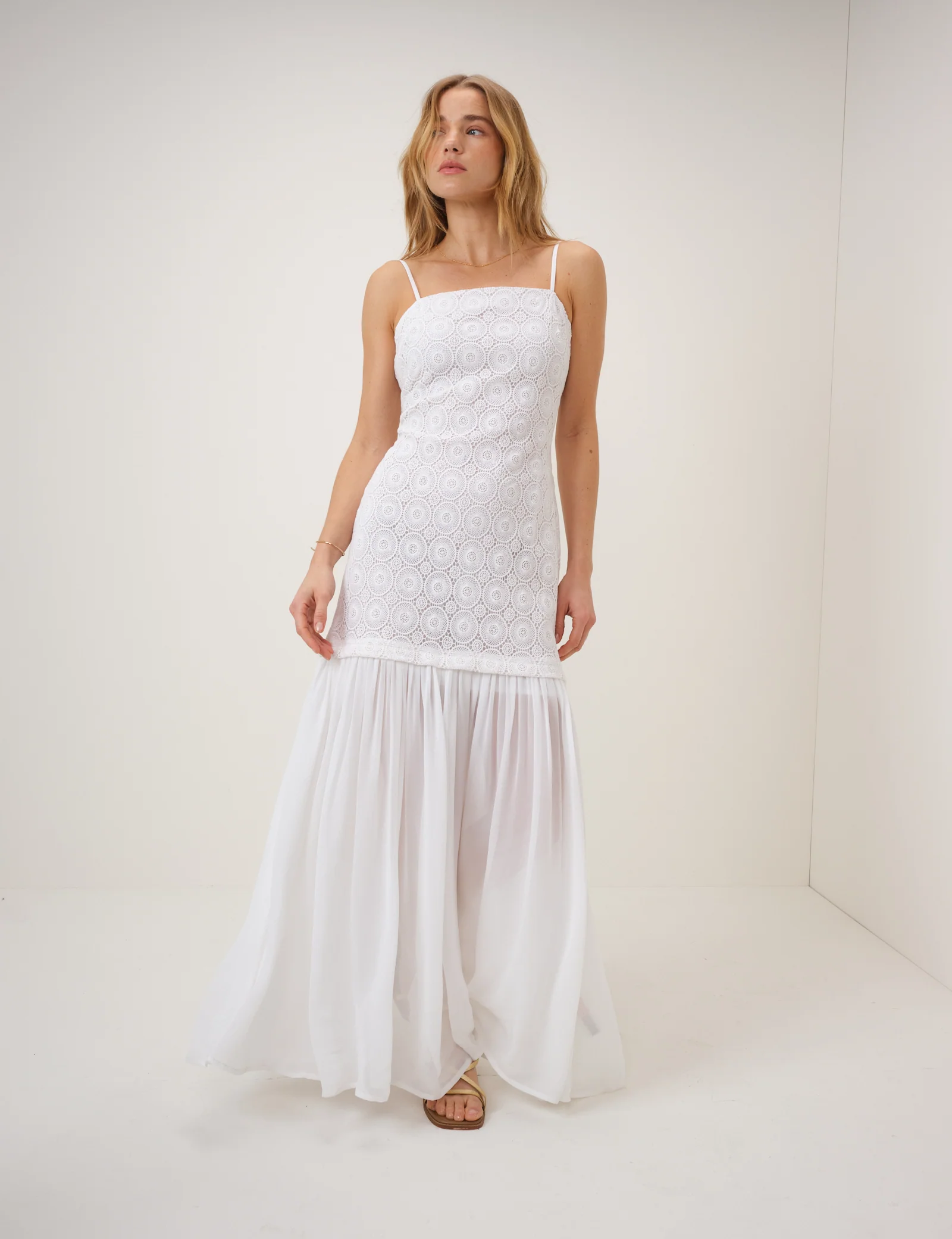 White Drop Waist Lulu Maxi Dress