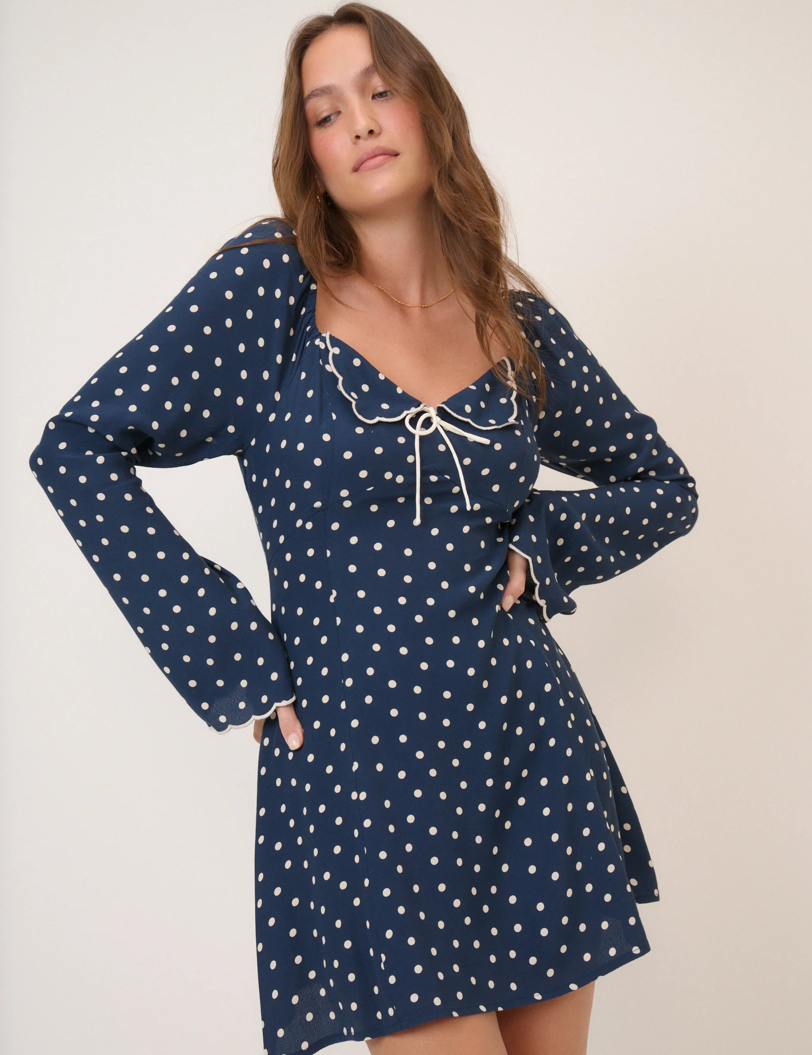 Navy Polka Dot Lyon Mini Dress - Image 3