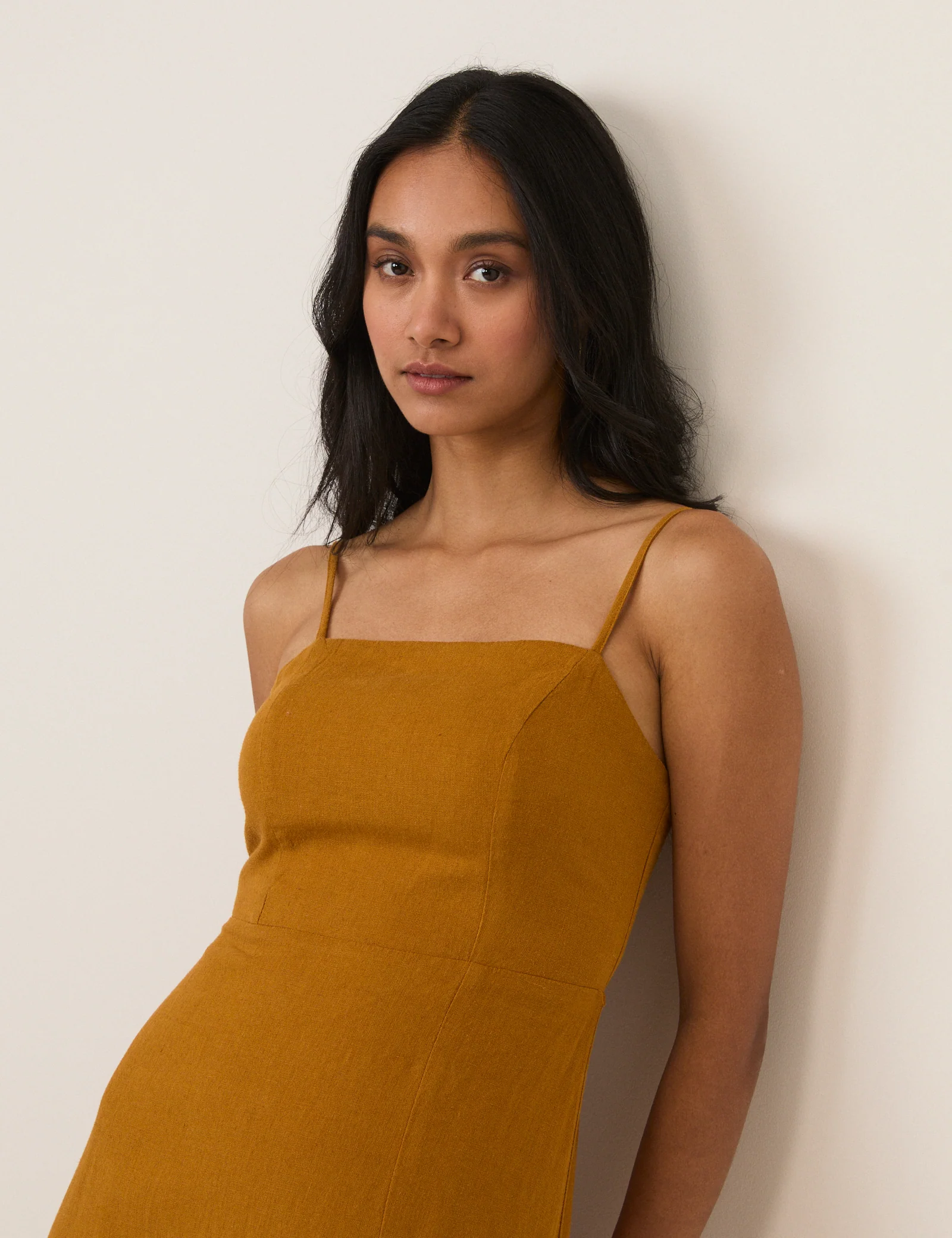 Mustard Yellow Linen-Blend Maddy Midi Dress - Image 2