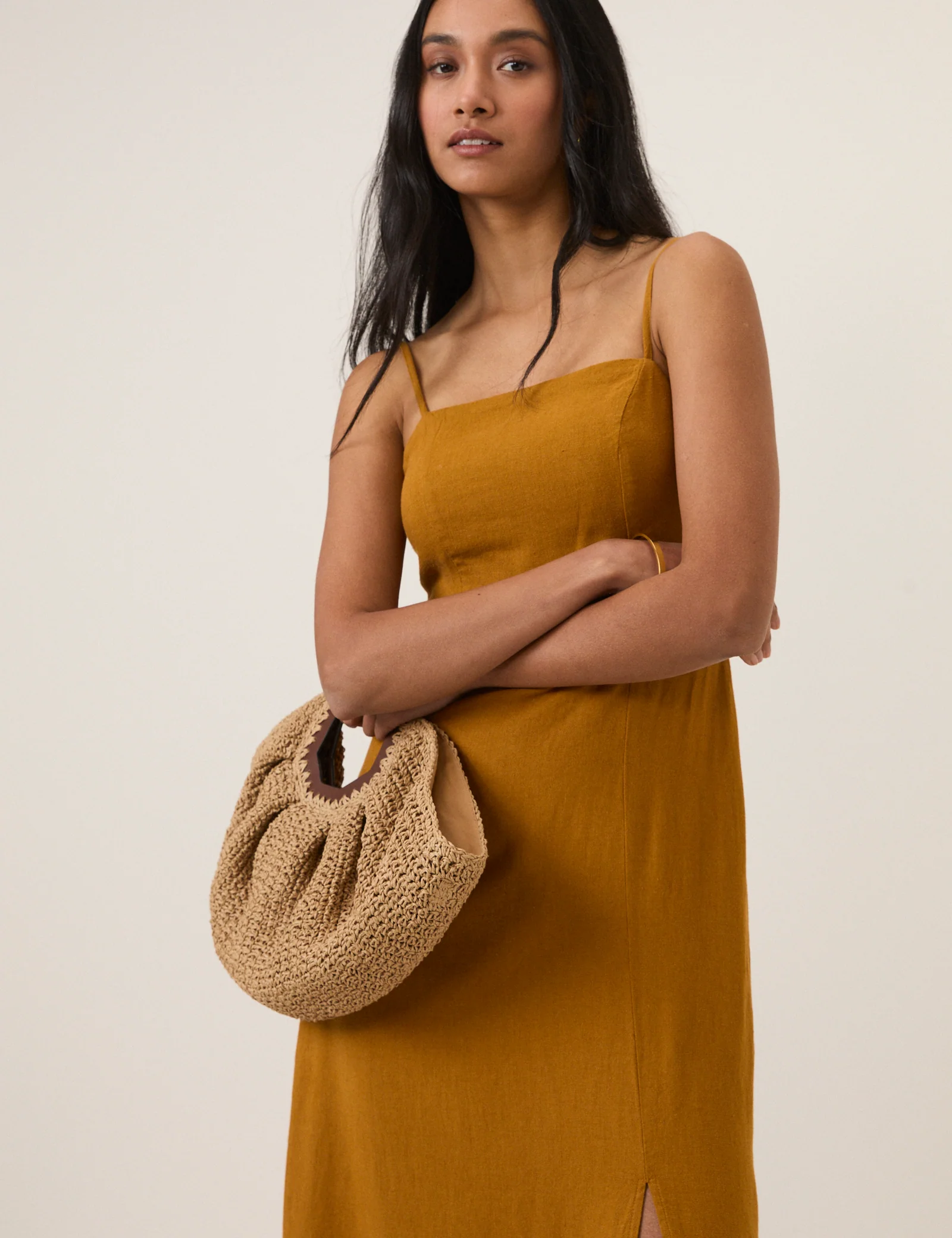 Mustard Yellow Linen-Blend Maddy Midi Dress - Image 3