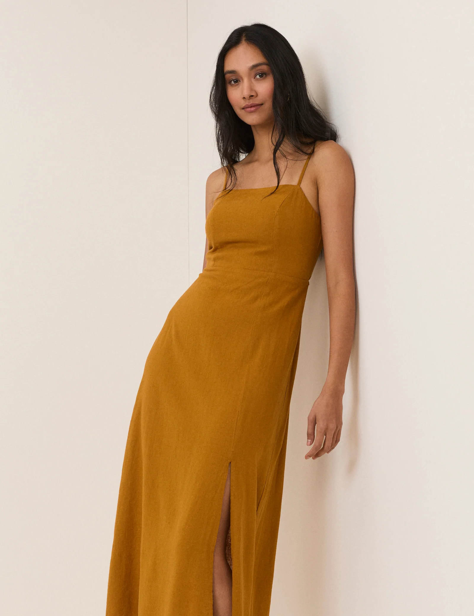Mustard Yellow Linen-Blend Maddy Midi Dress - Image 4
