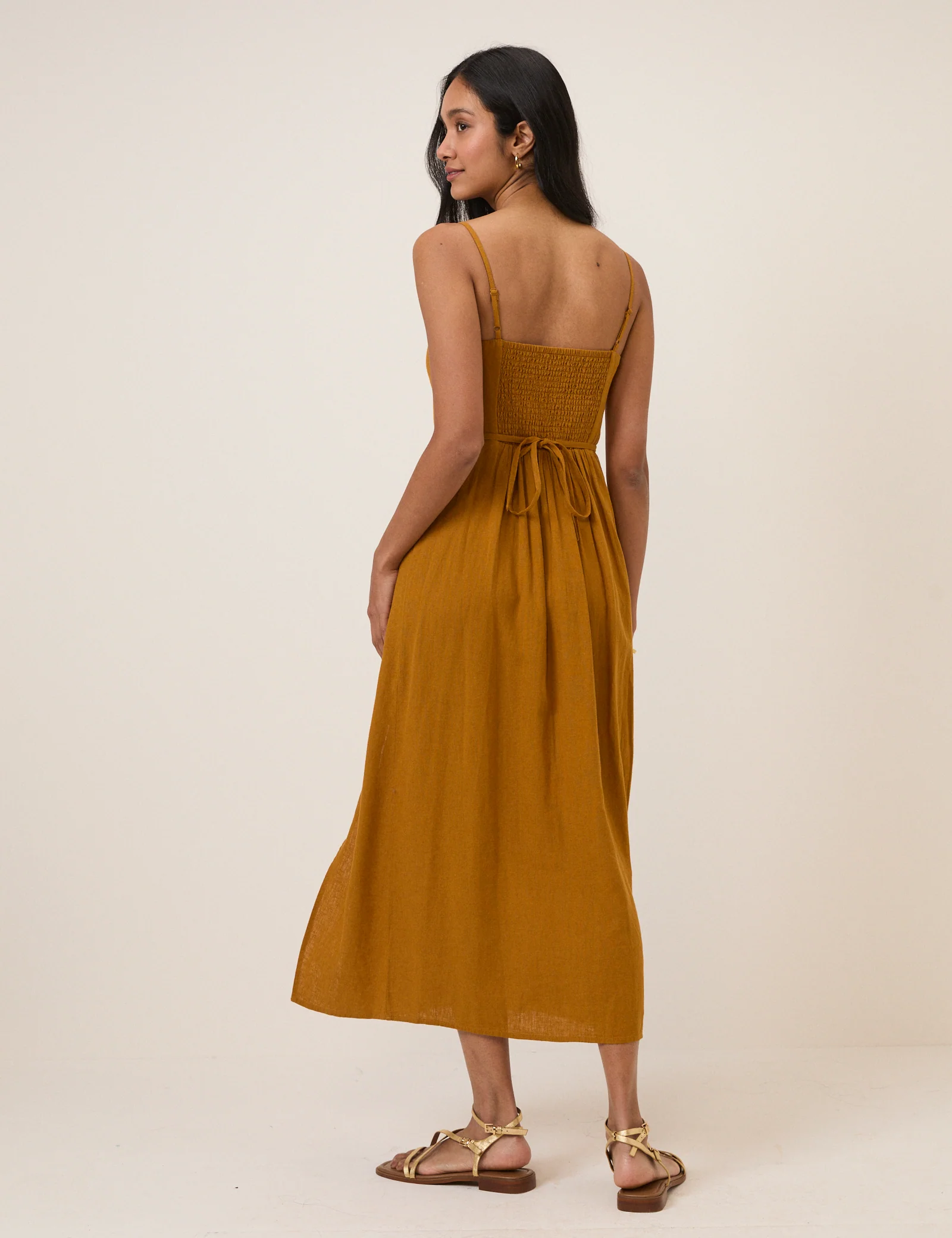 Mustard Yellow Linen-Blend Maddy Midi Dress - Image 5