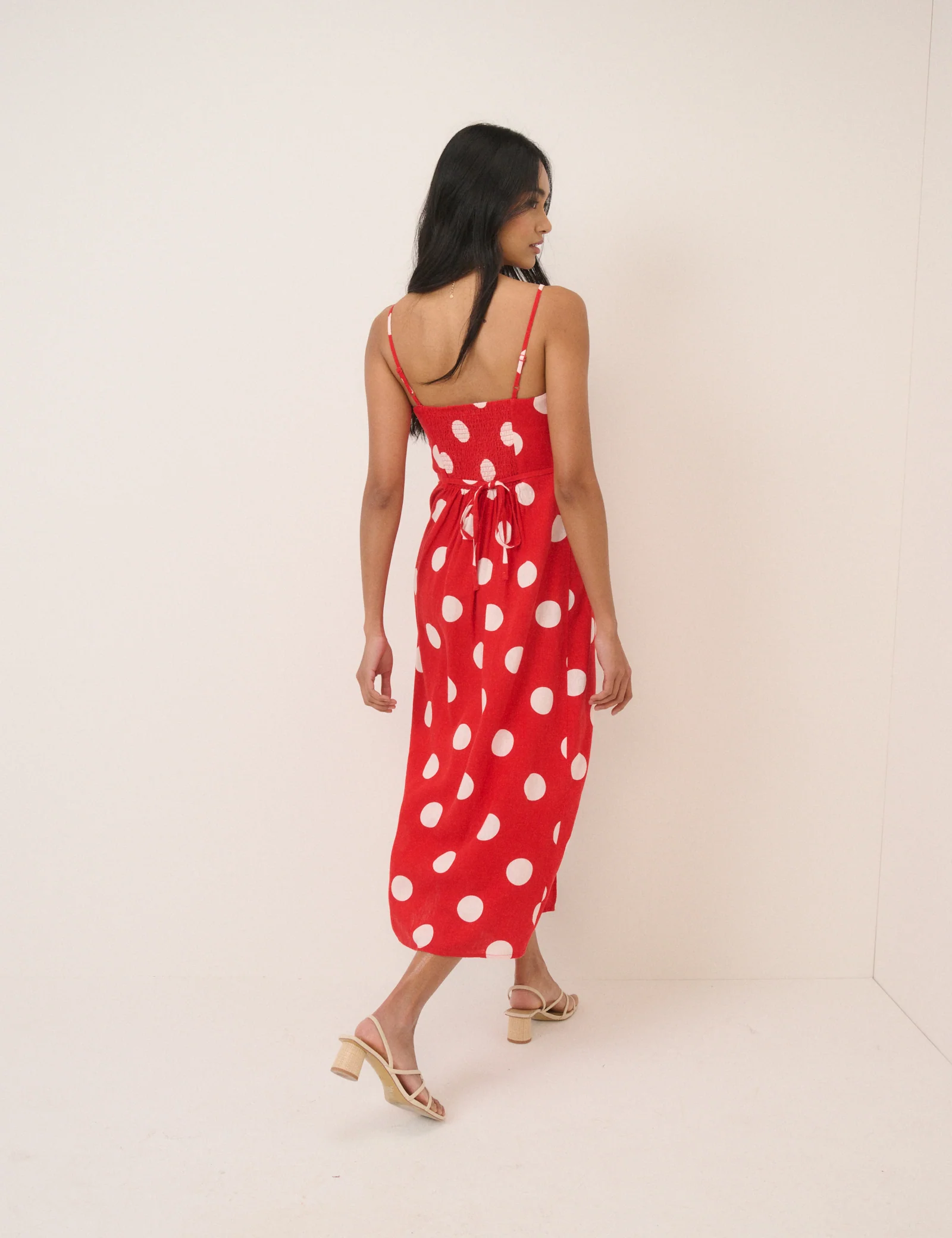 Red Polka Dot Linen-Blend Maddy Midi Dress - Image 5