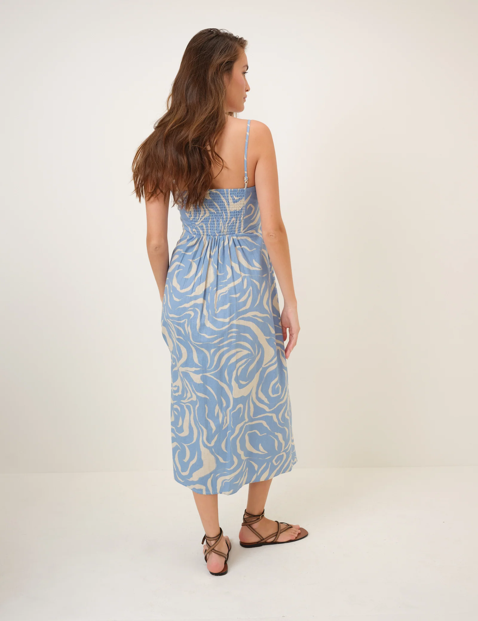 Blue Printed Linen-Blend Maddy Midi Dress - Image 5