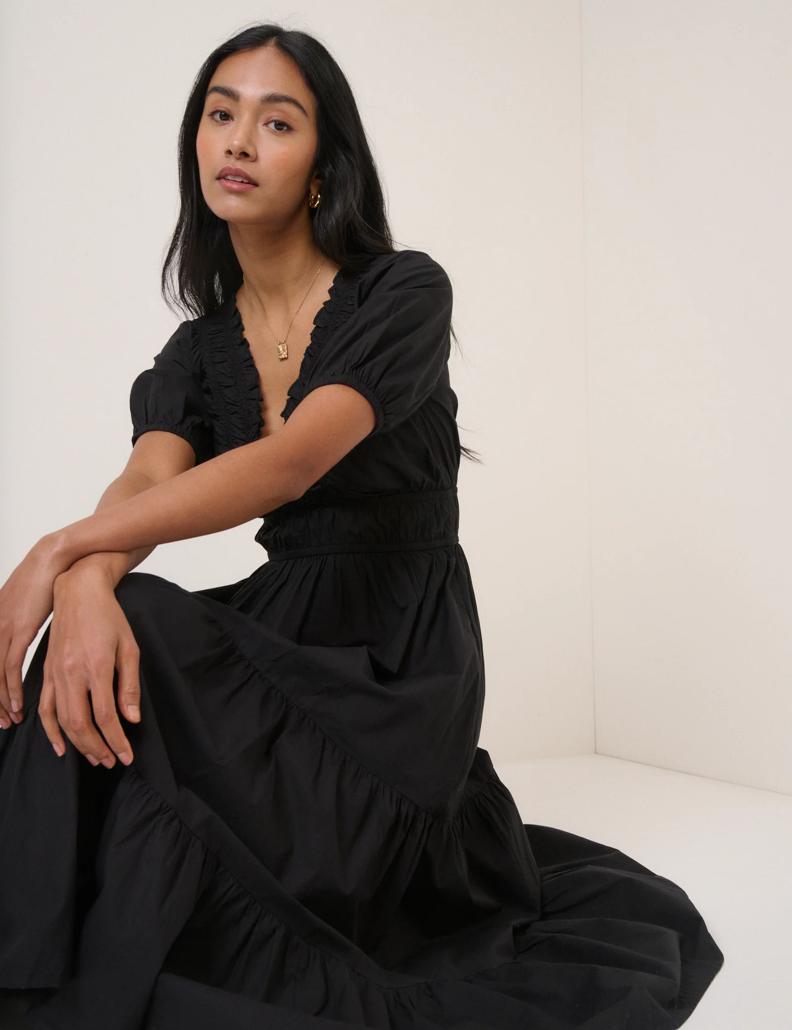 Black Tiered Madison Midi Dress - Image 2