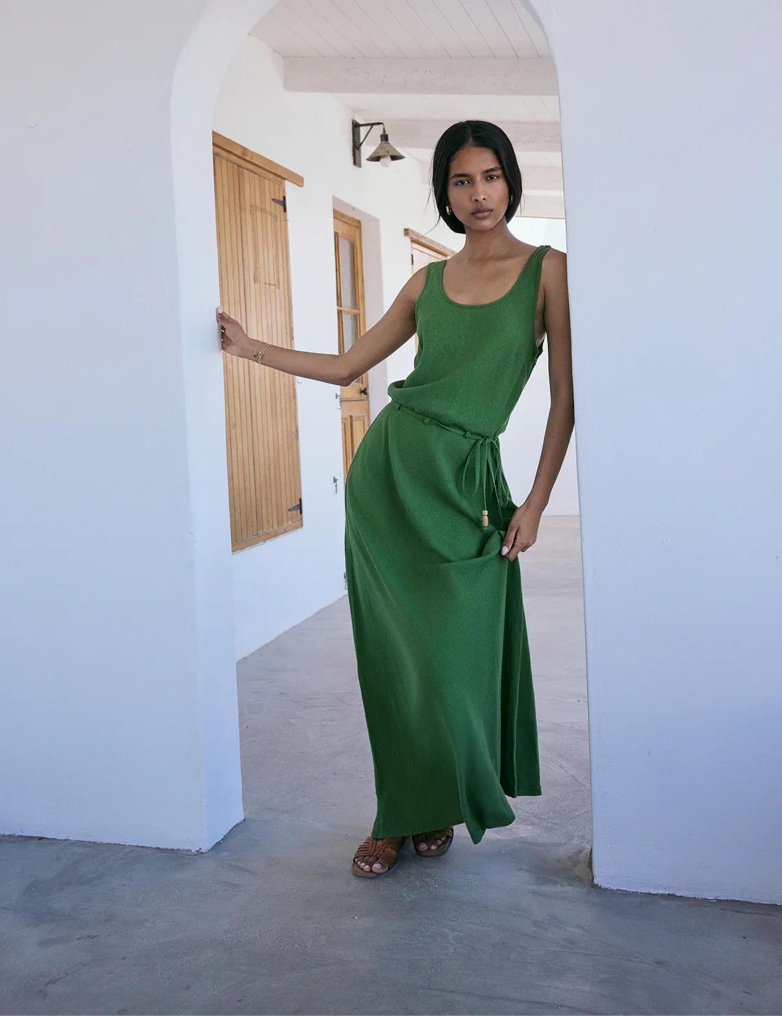 Green Linen-Blend Malia Maxi Dress