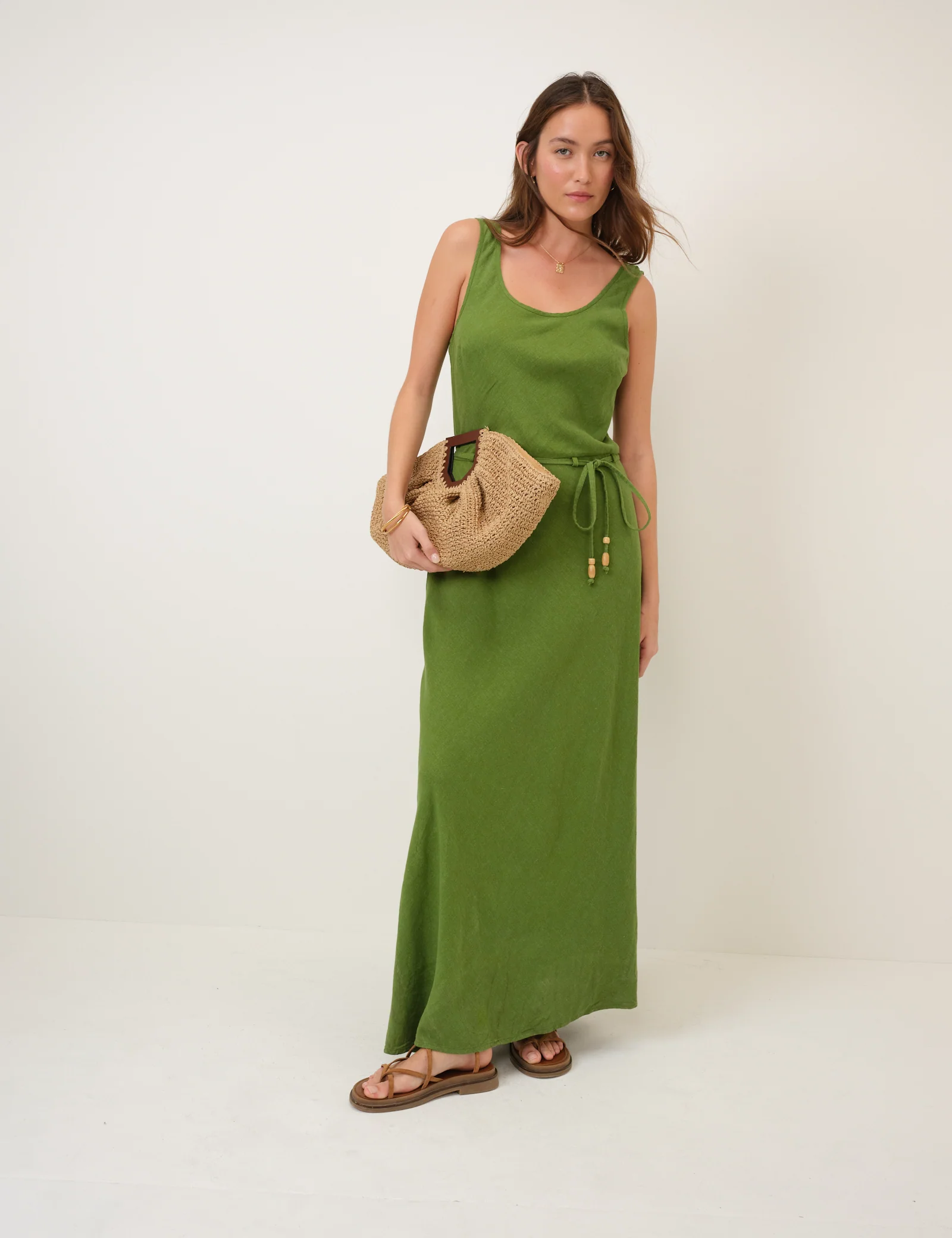 Green Linen-Blend Malia Maxi Dress - Image 3