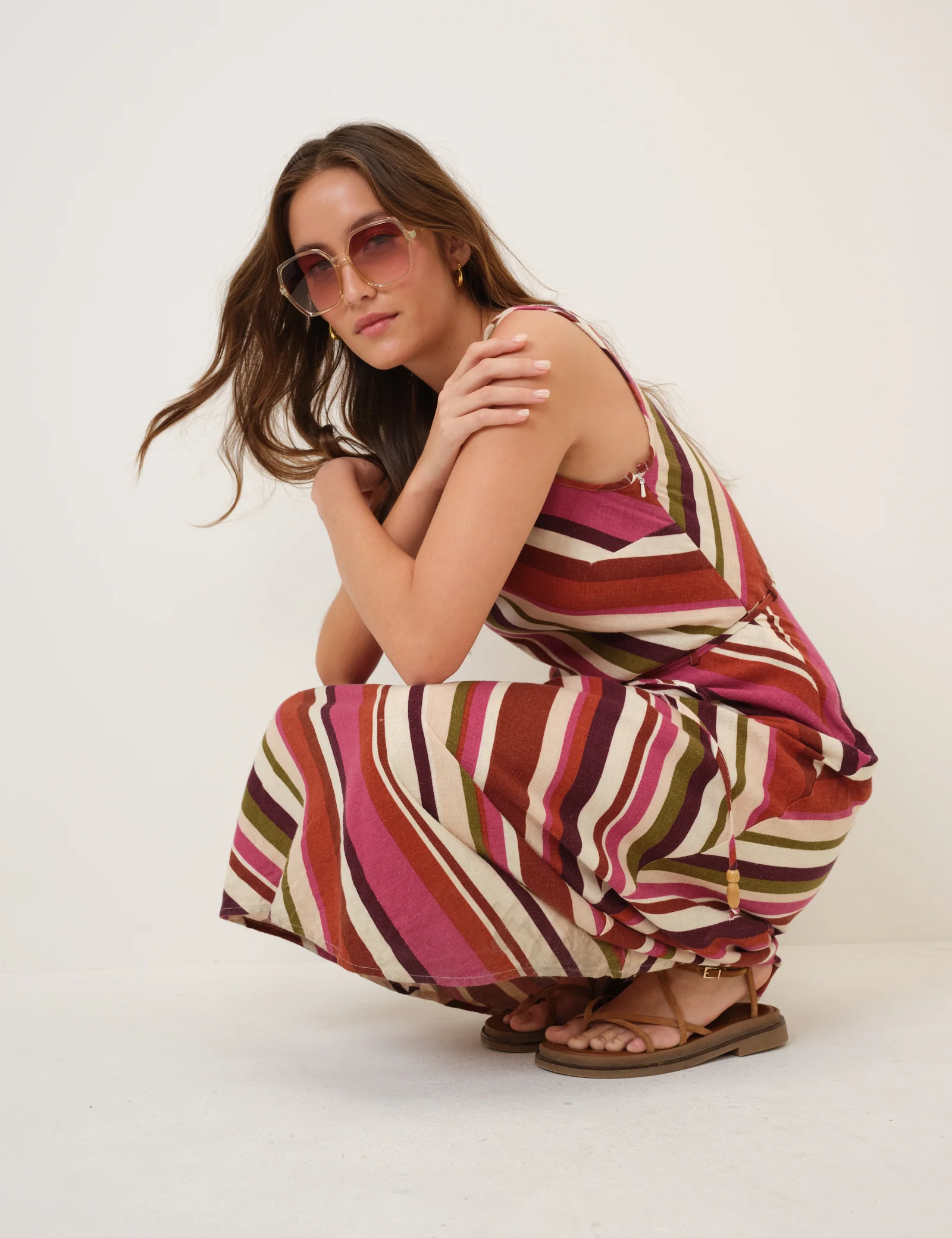 Multi Striped Linen-Blend Malia Maxi Dress - Image 2