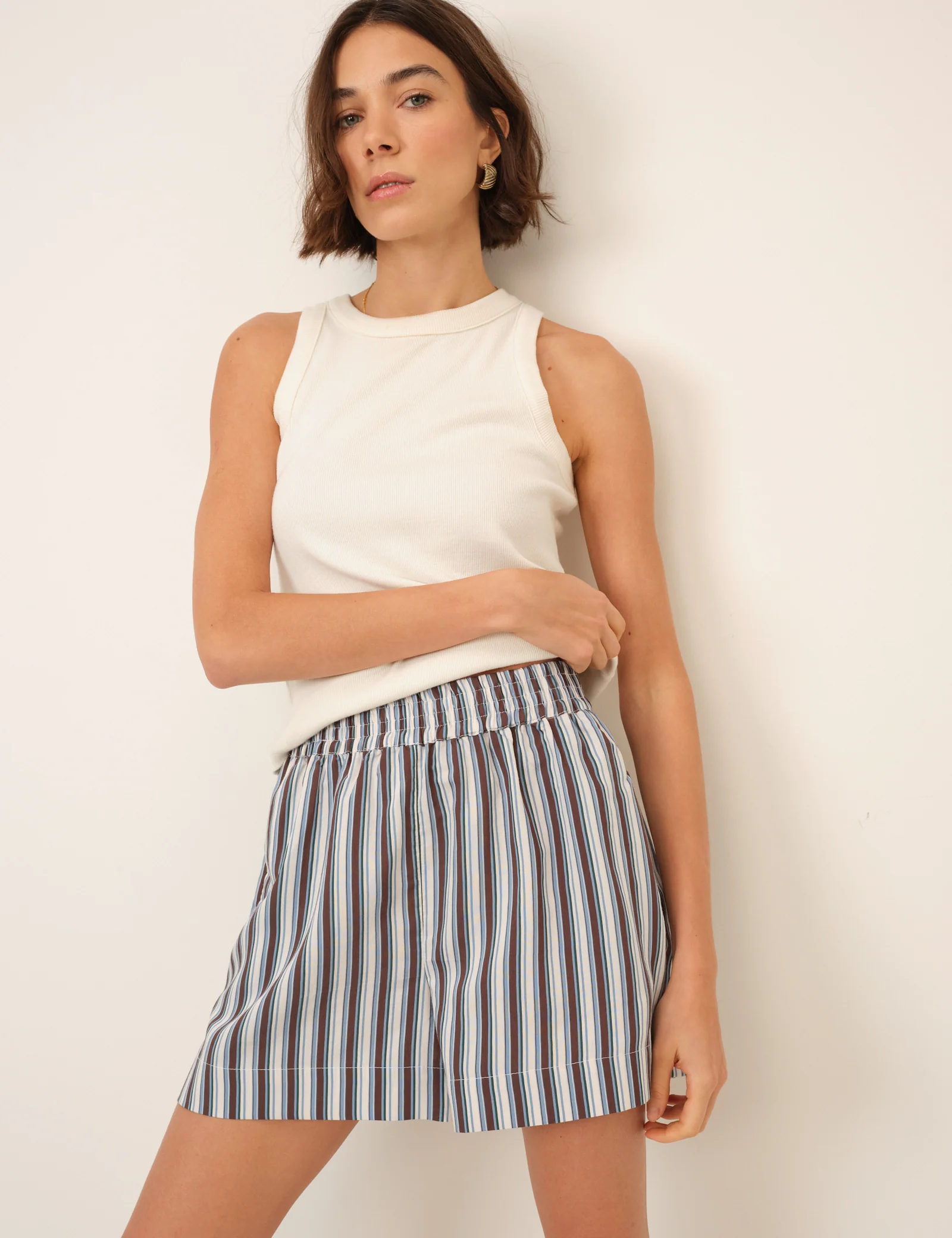 Blue And Brown Striped Shorts - Image 4