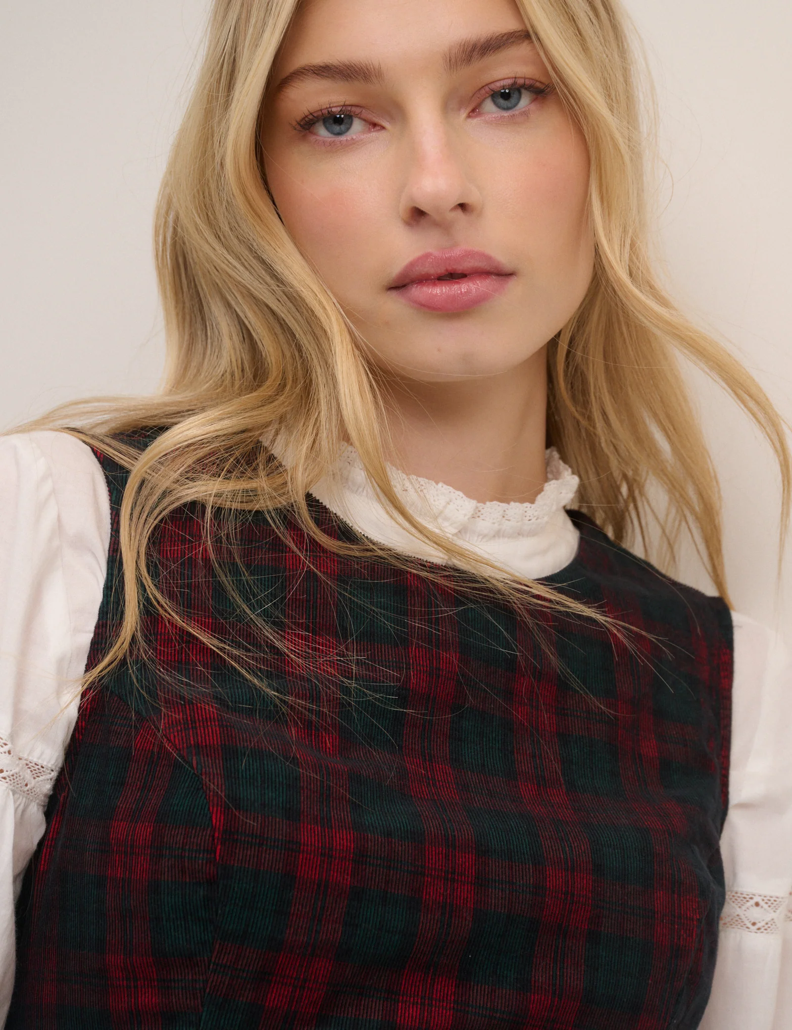 Red And Green Check Merida Mini Pinafore Dress - Image 2