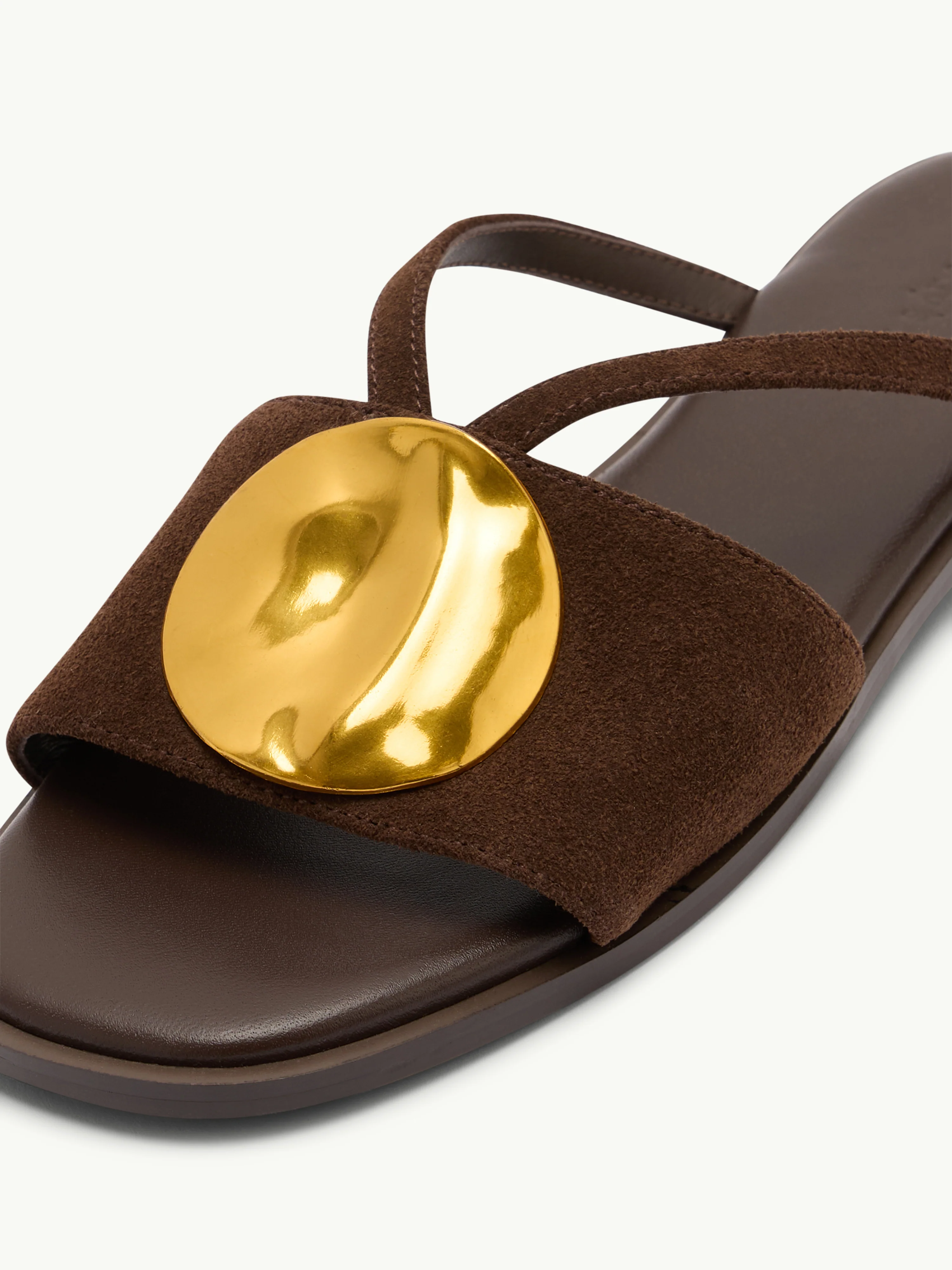 Brown Suede Metal Disc Detail Sandals - Image 2
