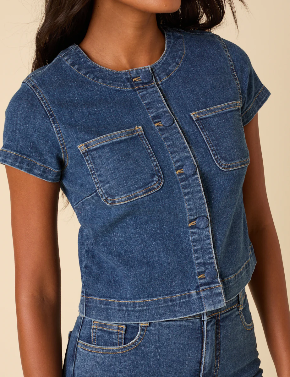 Mid-wash Denim Button Down Top - Image 2