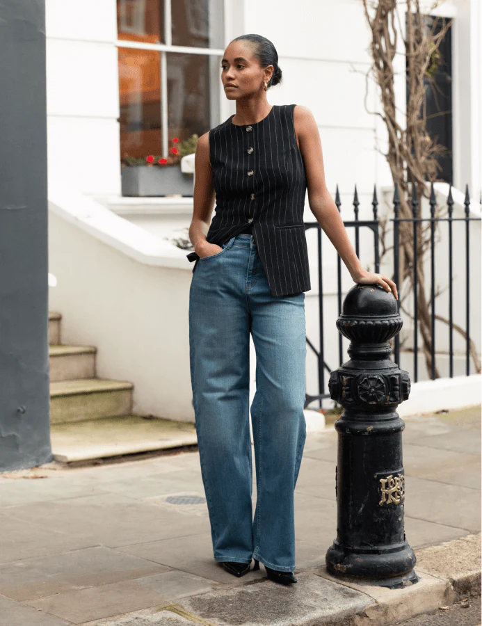Mid Wash Stretch Wide Leg Jeans - Image 2