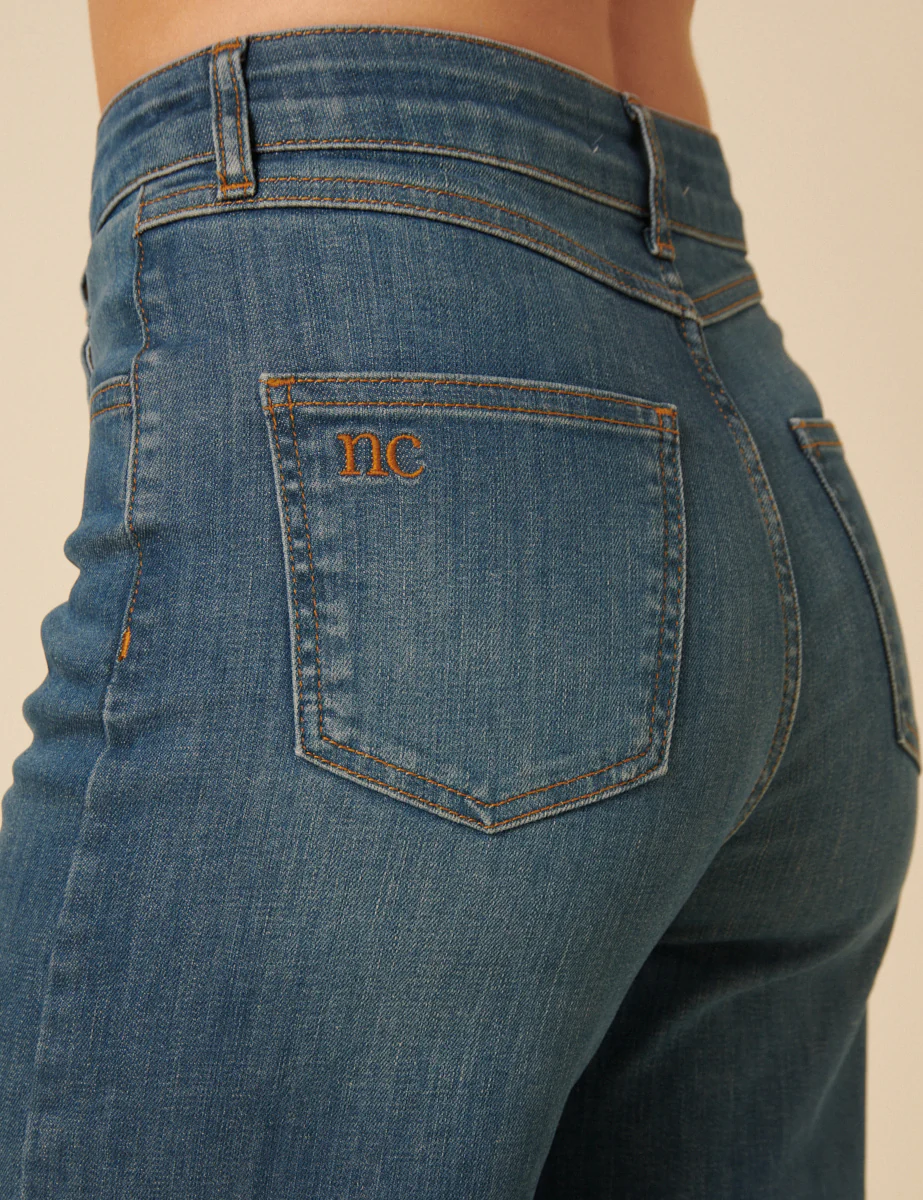 Mid Wash Stretch Wide Leg Jeans - Image 3