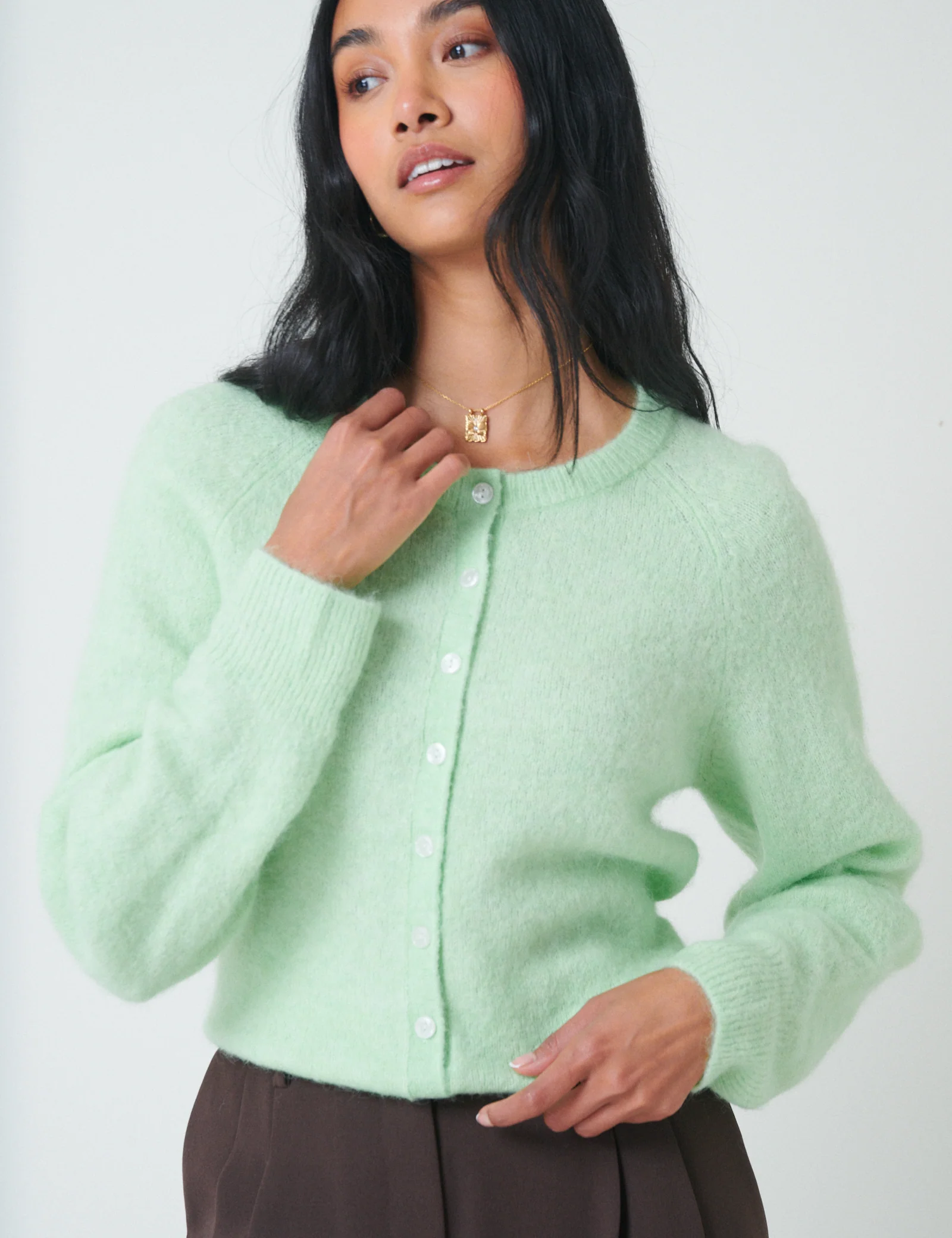 Mint Green Wool Blend Cardigan - Image 2