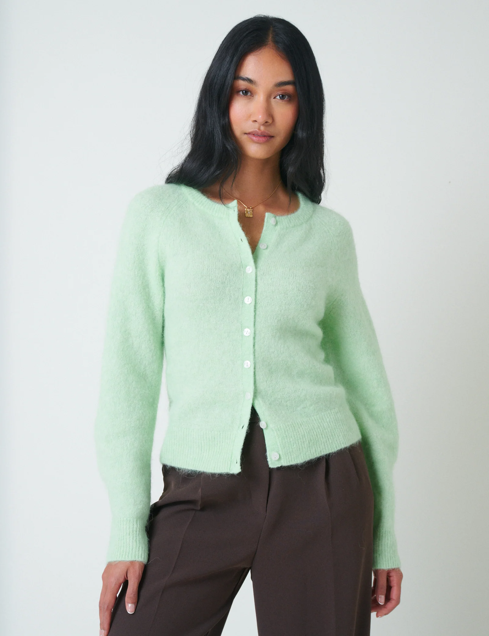 Mint Green Wool Blend Cardigan - Image 3