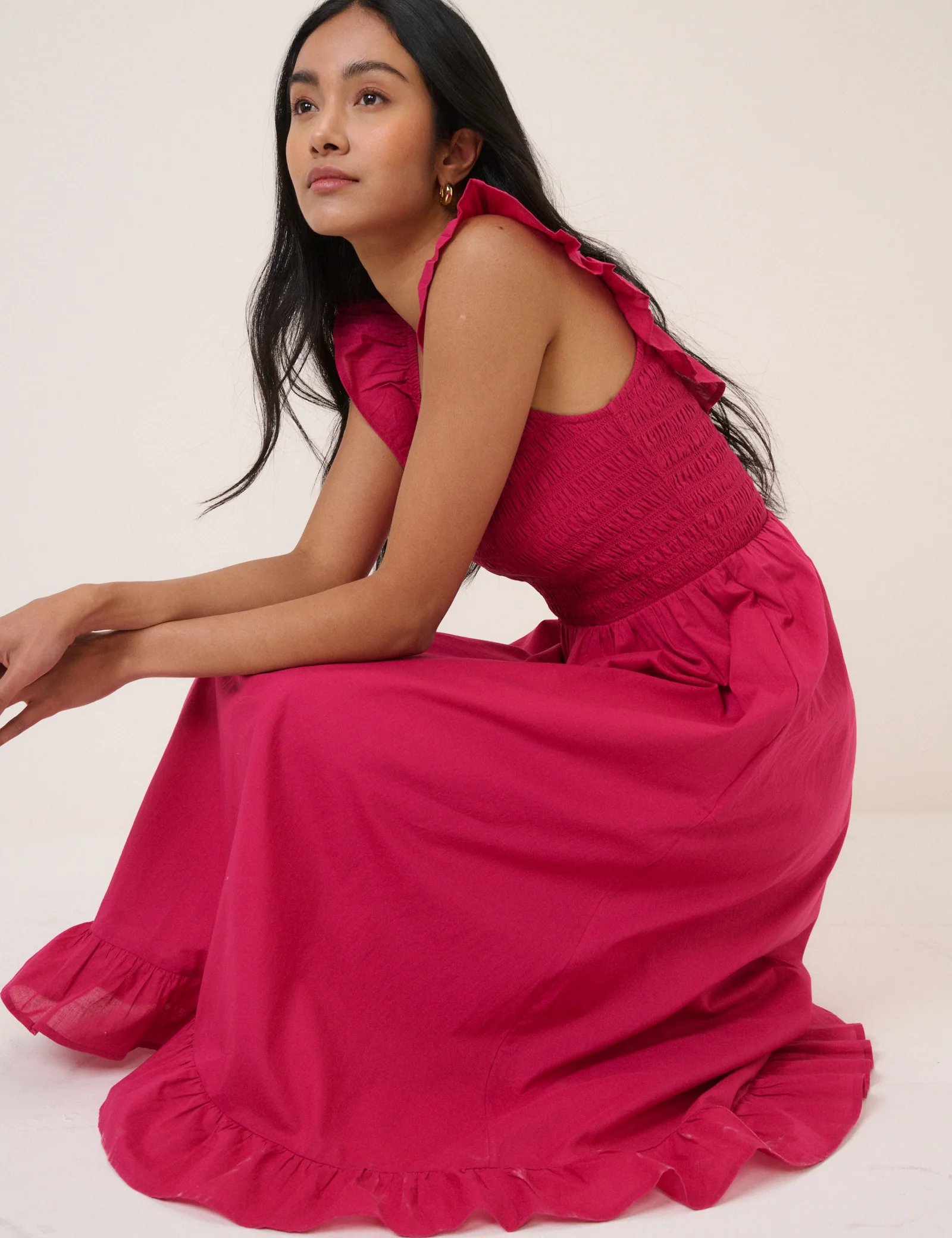 Pink Shirred Mona Midi Dress